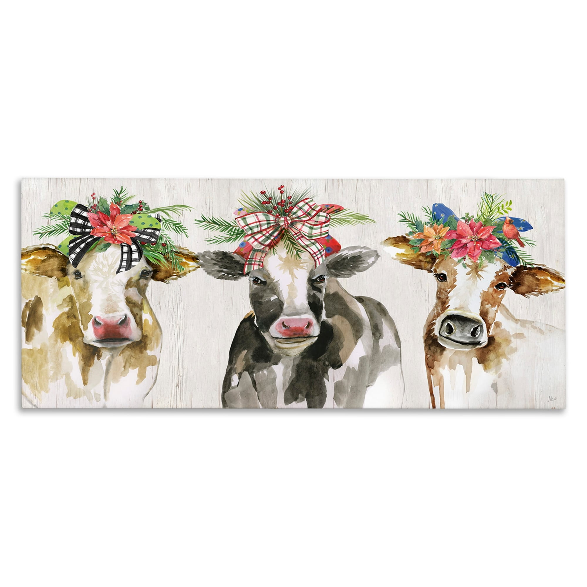 Three Cows Floral Crowns Off-White Canvas Wall Art, 17 x 40