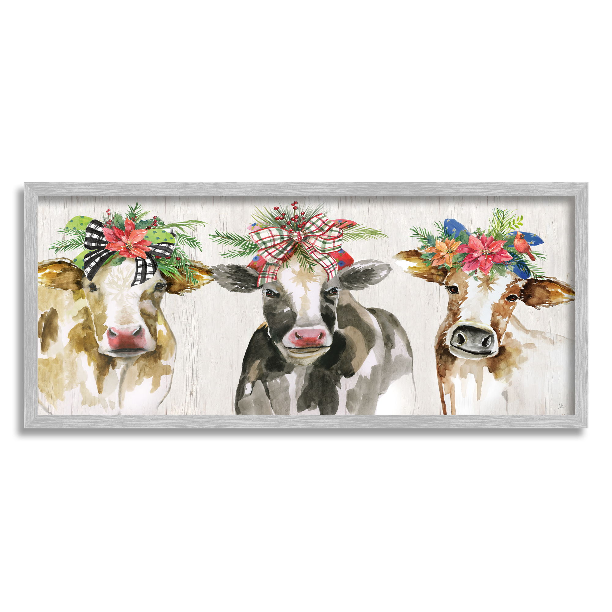 Stupell Industries Three Cows Seasonal Floral Crowns Animals & Insects Painting Gray Framed Art Print Wall Art