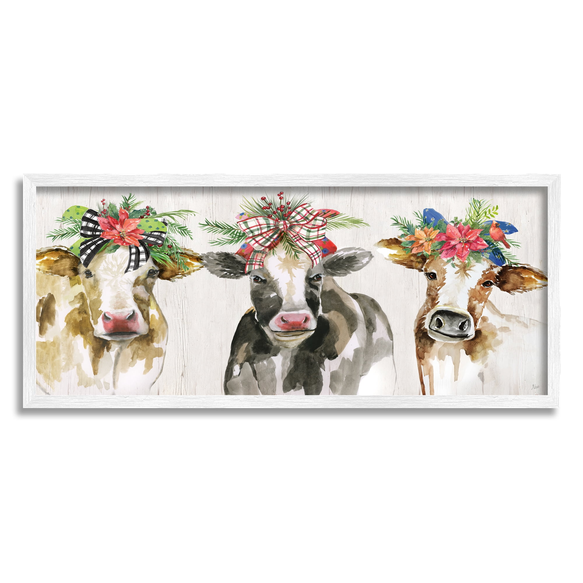 Stupell Industries Three Cows Seasonal Floral Crowns Animals & Insects Painting White Framed Art Print Wall Art