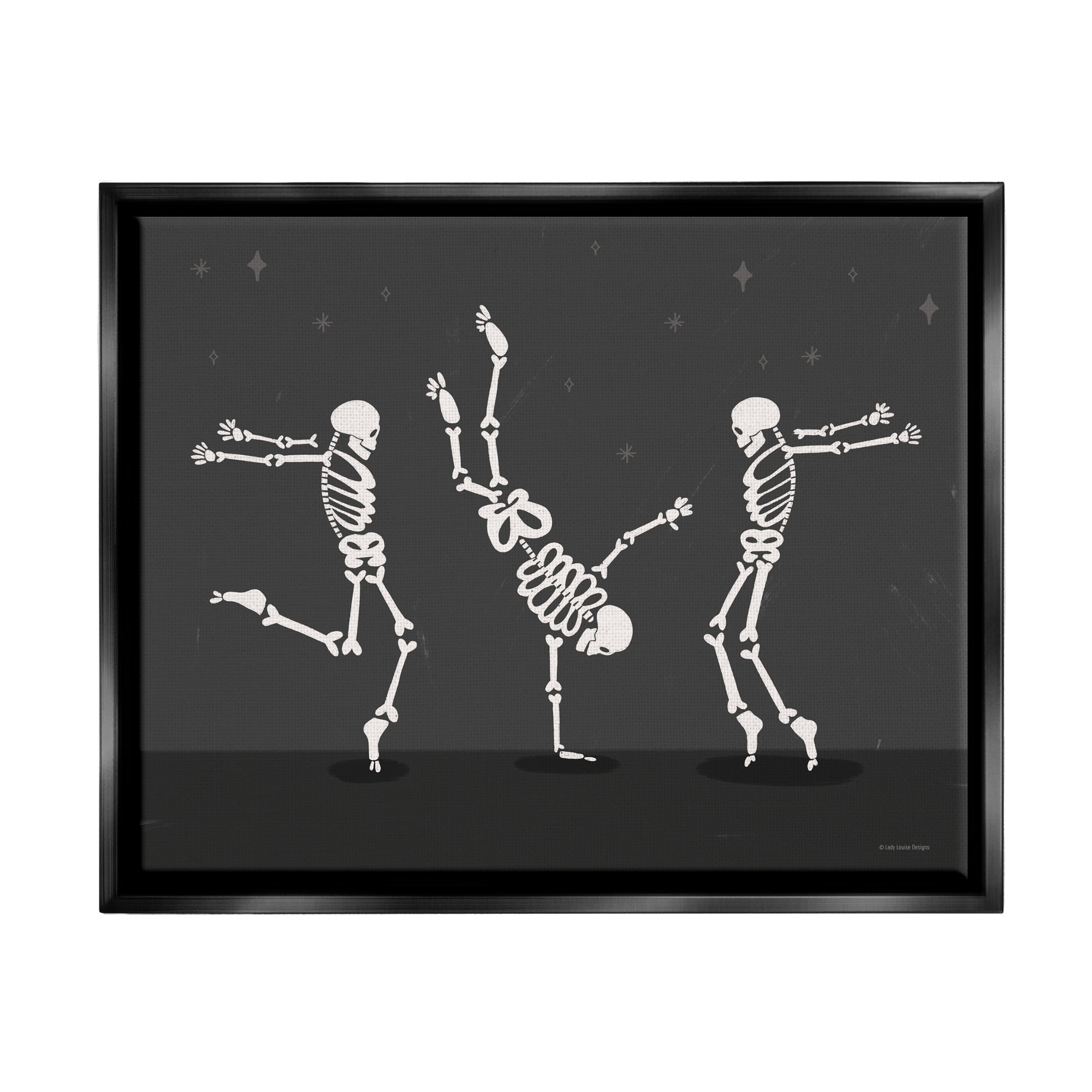 Stupell Industries Three Dancing Skeletons Holiday Painting Black Floater Framed Art Print Wall Art, 21 x 17