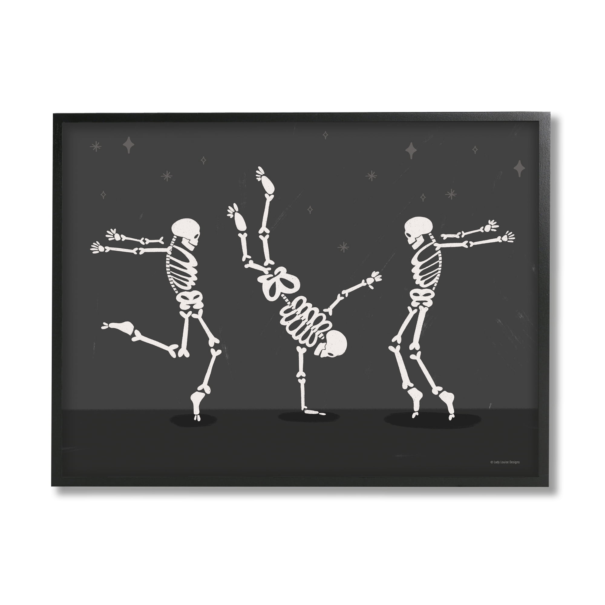 Stupell Industries Three Dancing Skeletons Holiday Painting Black Framed Art Print Wall Art, 20 x 16