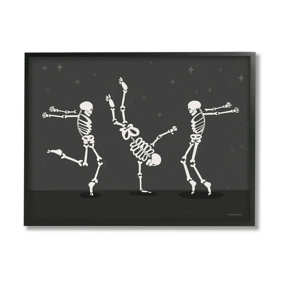 Stupell Industries Three Dancing Skeletons Holiday Painting Black Framed Art Print Wall Art, 30 x 24