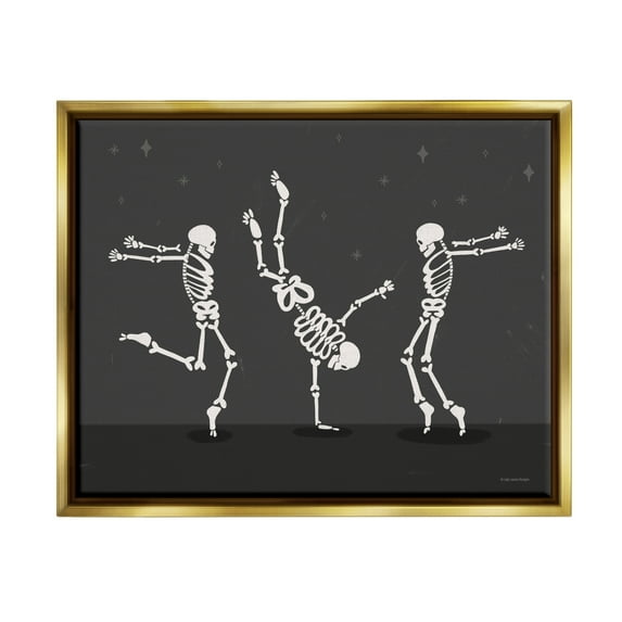 Stupell Industries Three Dancing Skeletons Holiday Painting Gold Floater Framed Art Print Wall Art, 31 x 25