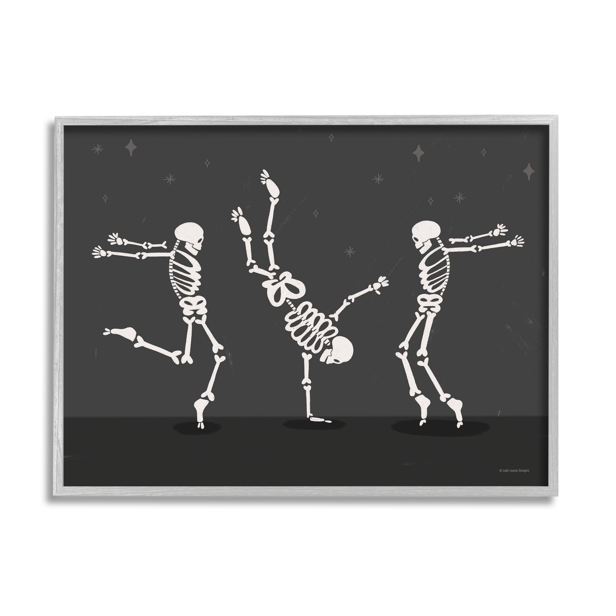 Stupell Industries Three Dancing Skeletons Holiday Painting Gray Framed Art Print Wall Art, 30 x 24