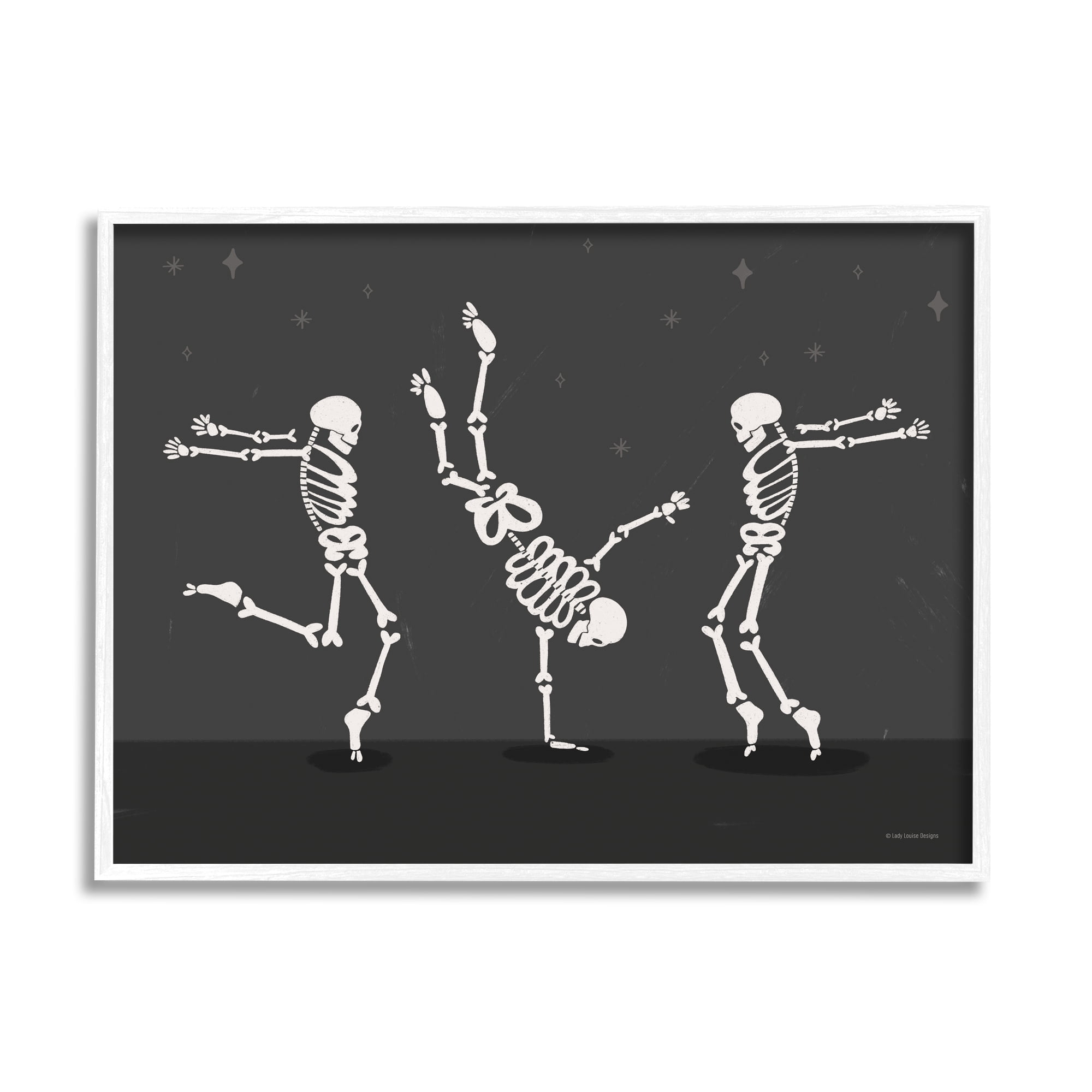 Stupell Industries Three Dancing Skeletons Holiday Painting White Framed Art Print Wall Art, 14 x 11