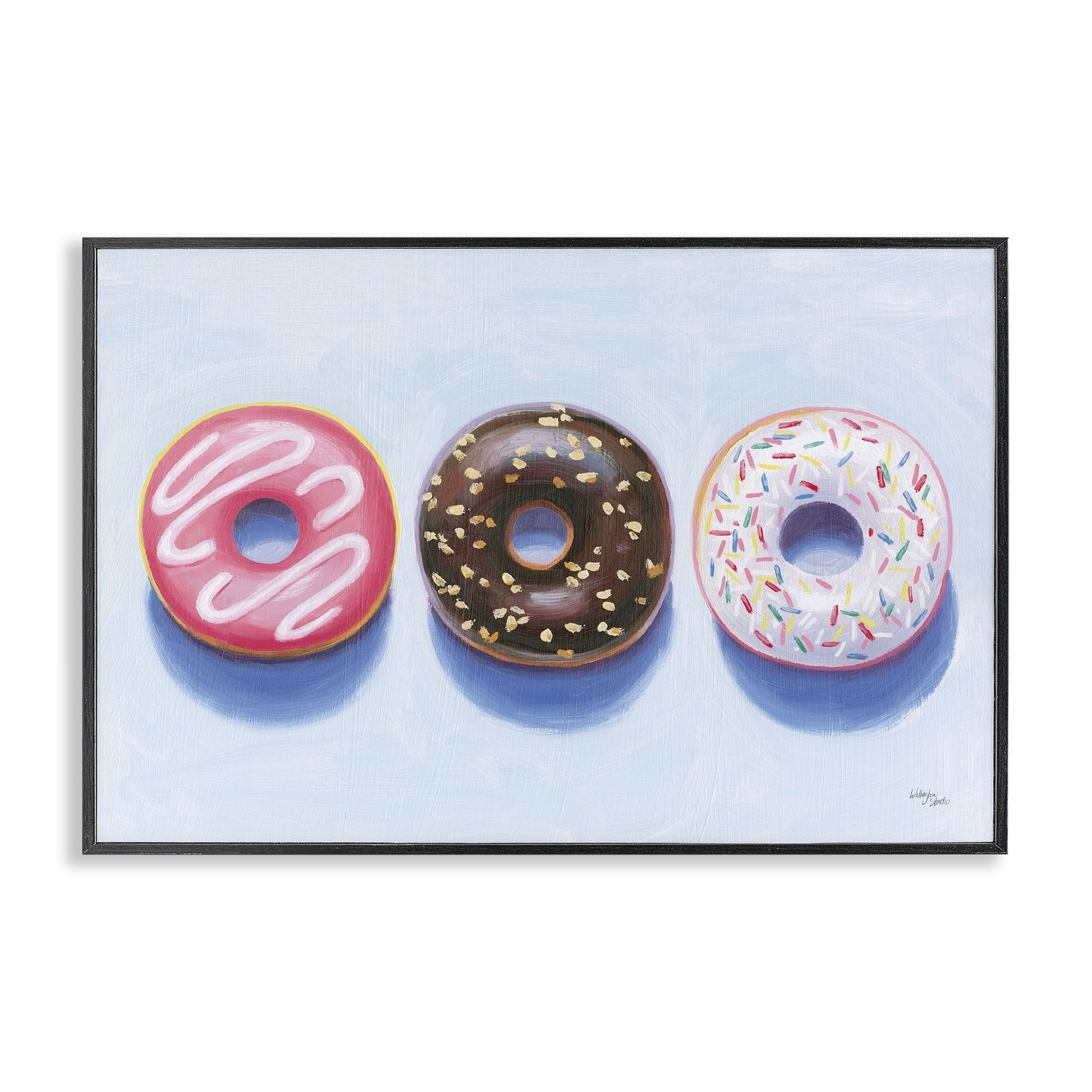 Stupell Industries Three Doughnuts Trio Food & Beverage Painting Black Framed Art Print Wall Art, 30 x 20
