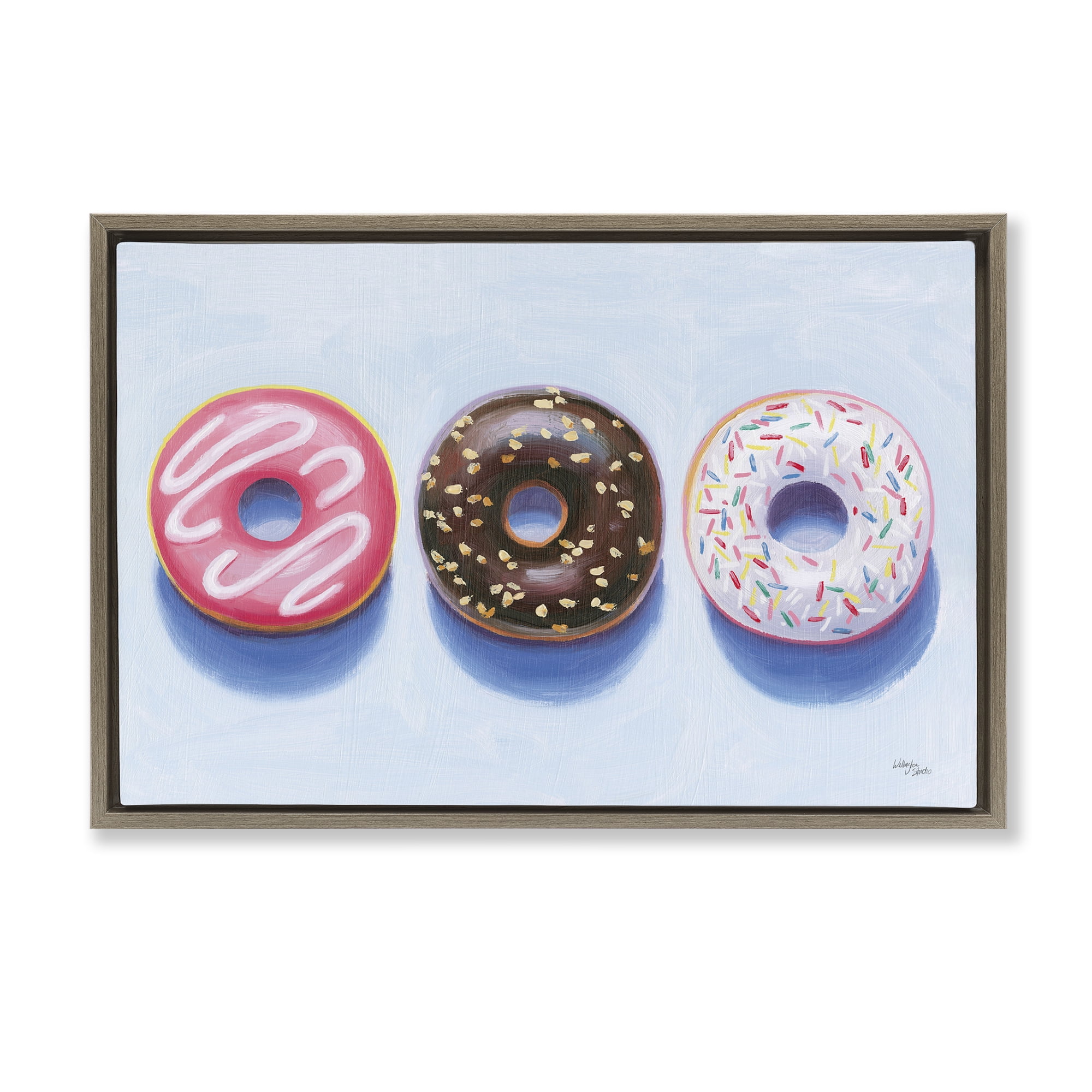 Stupell Industries Three Doughnuts Trio Food & Beverage Painting Brown Floater Framed Canvas Art Print Wall Art, 25 x 17