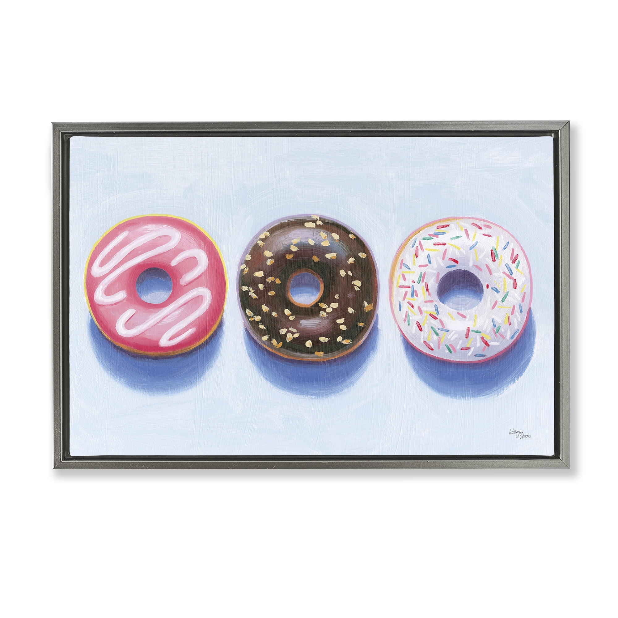 Stupell Industries Three Doughnuts Trio Food & Beverage Painting Gray Floater Framed Canvas Art Print Wall Art, 31 x 21