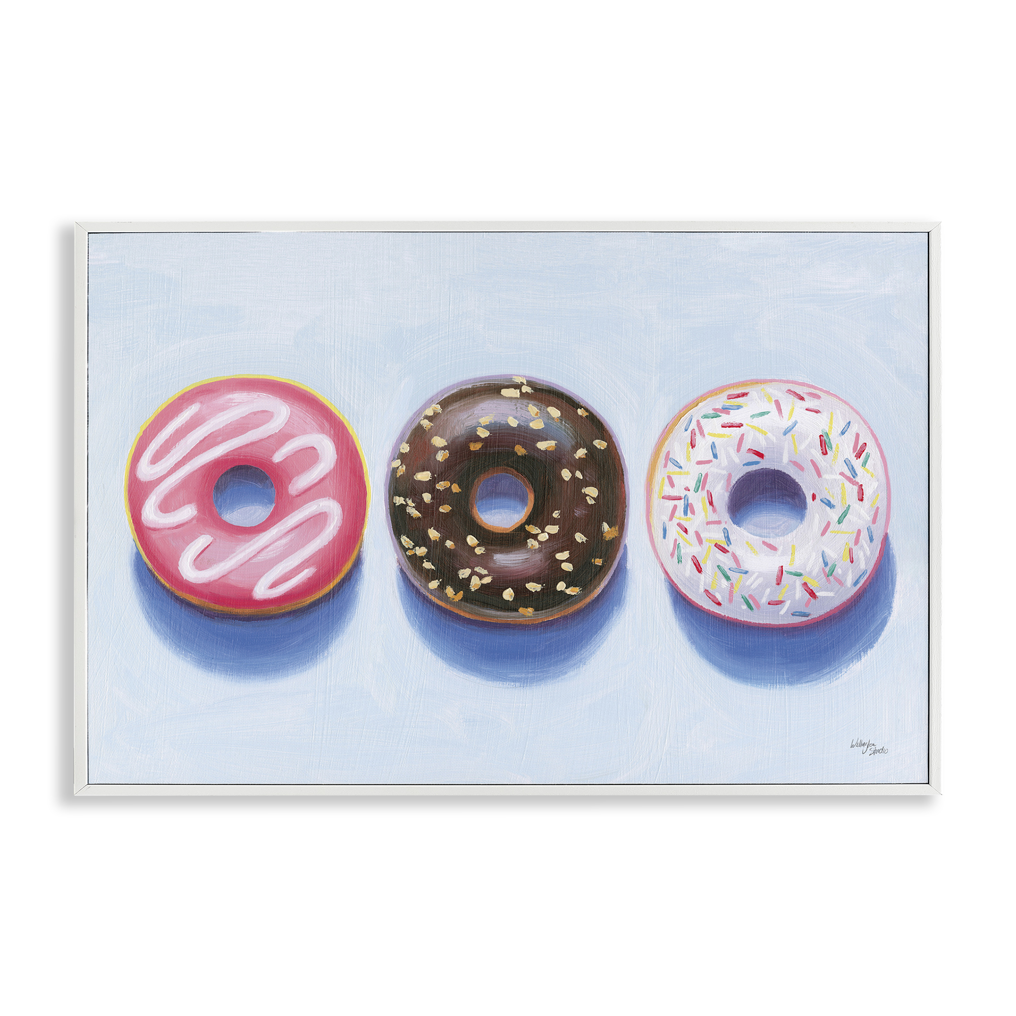 Stupell Industries Three Doughnuts Trio Food & Beverage Painting White Framed Art Print Wall Art, 24 x 16