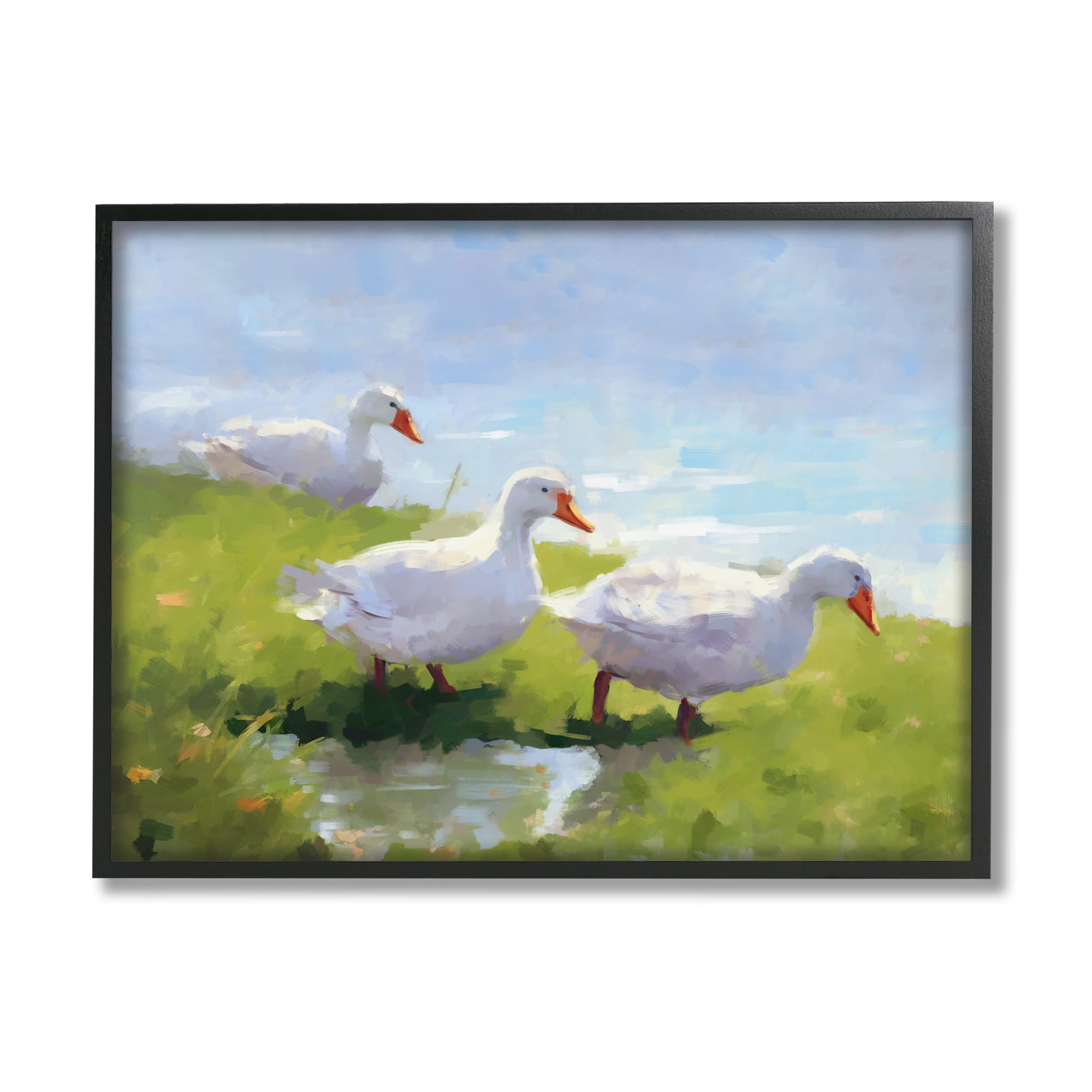 Stupell Industries Three Ducks Landscape Animals & Insects Painting Black Framed Art Print Wall Art, 30 x 24
