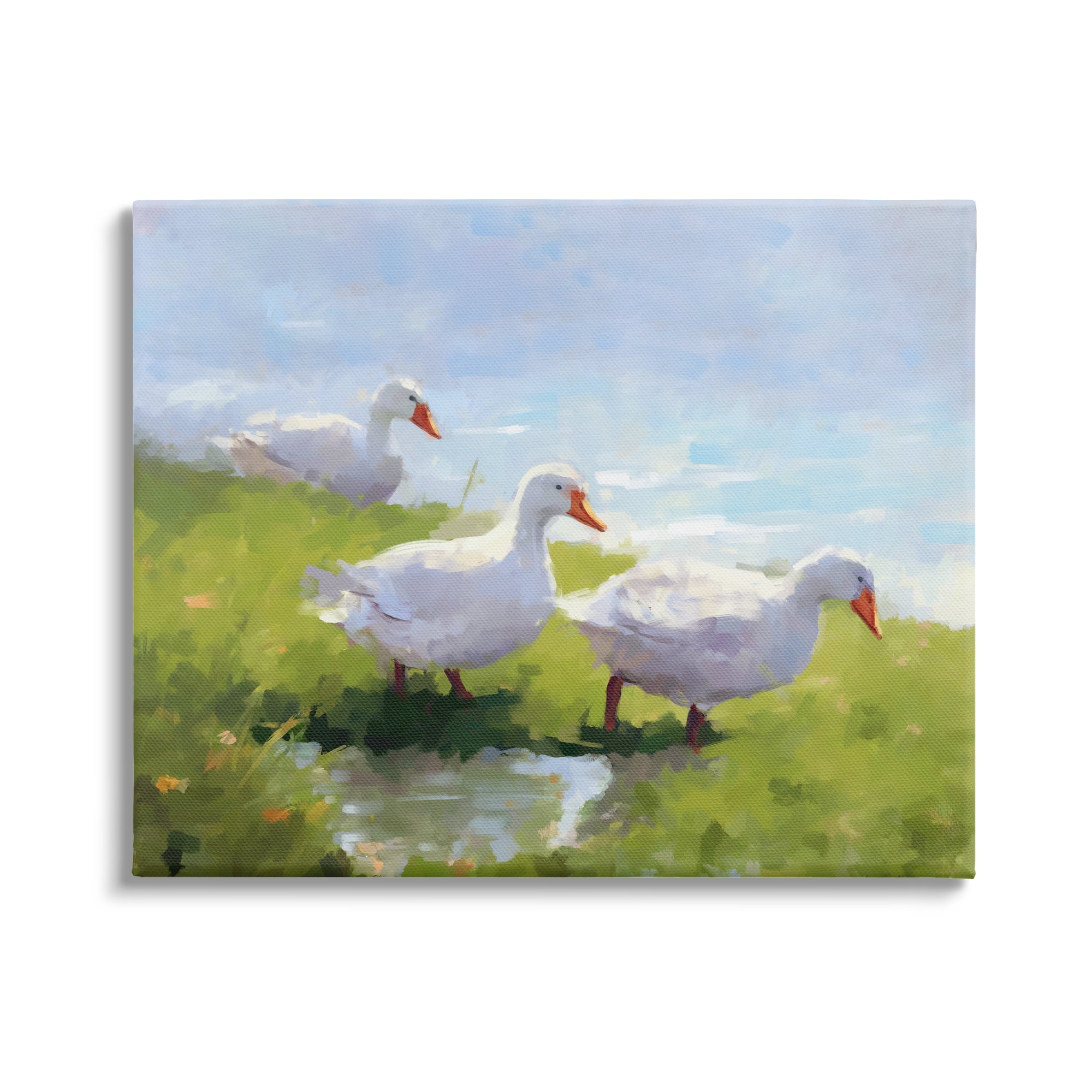 Stupell Industries Three Ducks Landscape Animals & Insects Painting Gallery Wrapped Canvas Art Print Wall Art, 30 x 24
