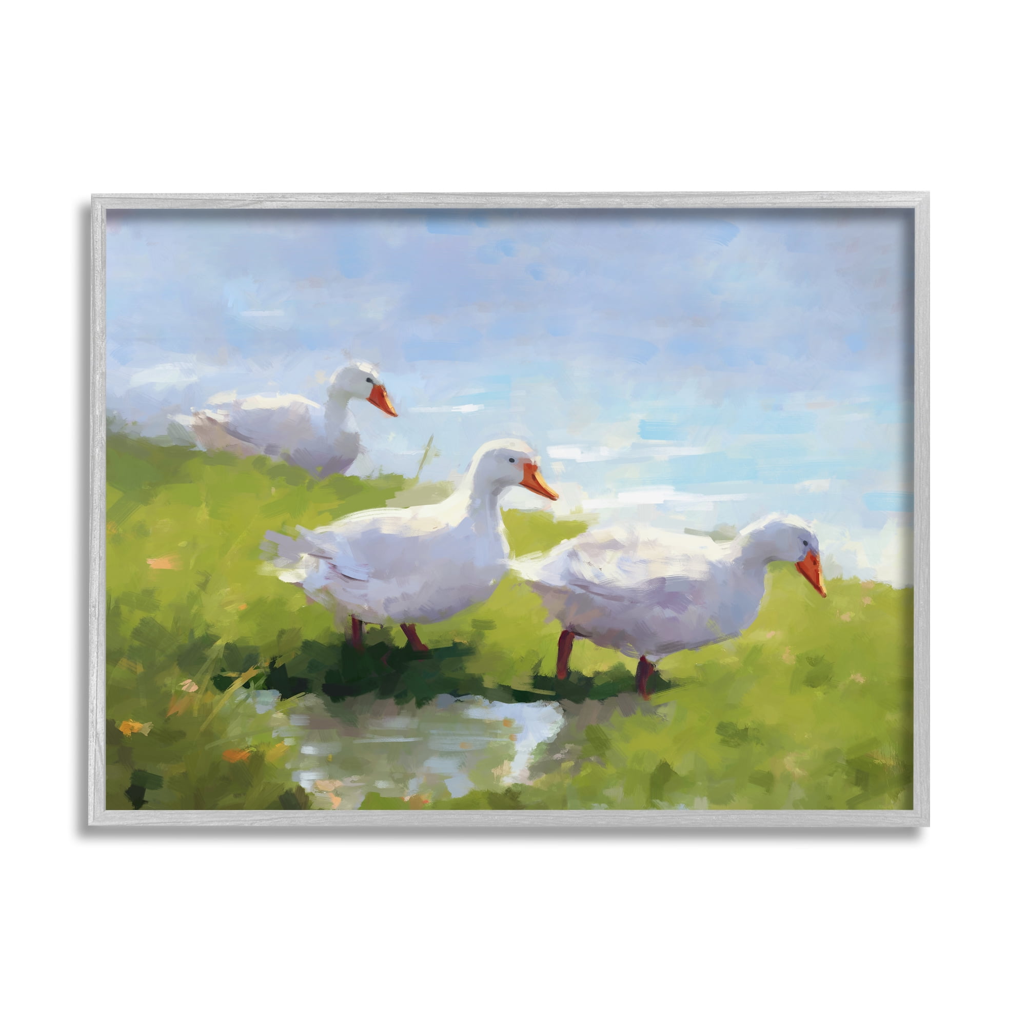 Stupell Industries Three Ducks Landscape Animals & Insects Painting Gray Framed Art Print Wall Art, 14 x 11