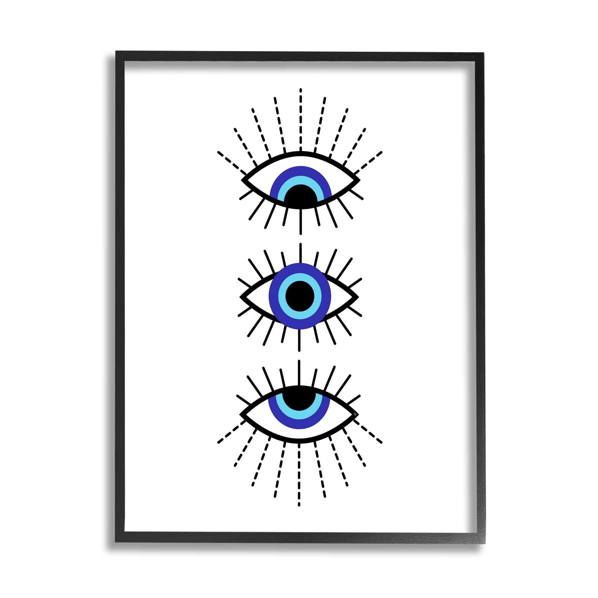Stupell Industries Three Evil Eyes Pattern Abstract Painting Black Framed Art Print Wall Art, 16 x 20