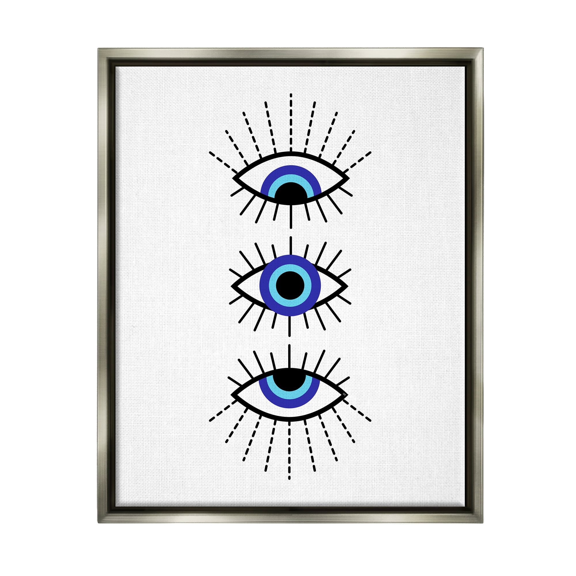 Stupell Industries Three Evil Eyes Pattern Abstract Painting Gray Floater Framed Canvas Art Print Wall Art, 25 x 31