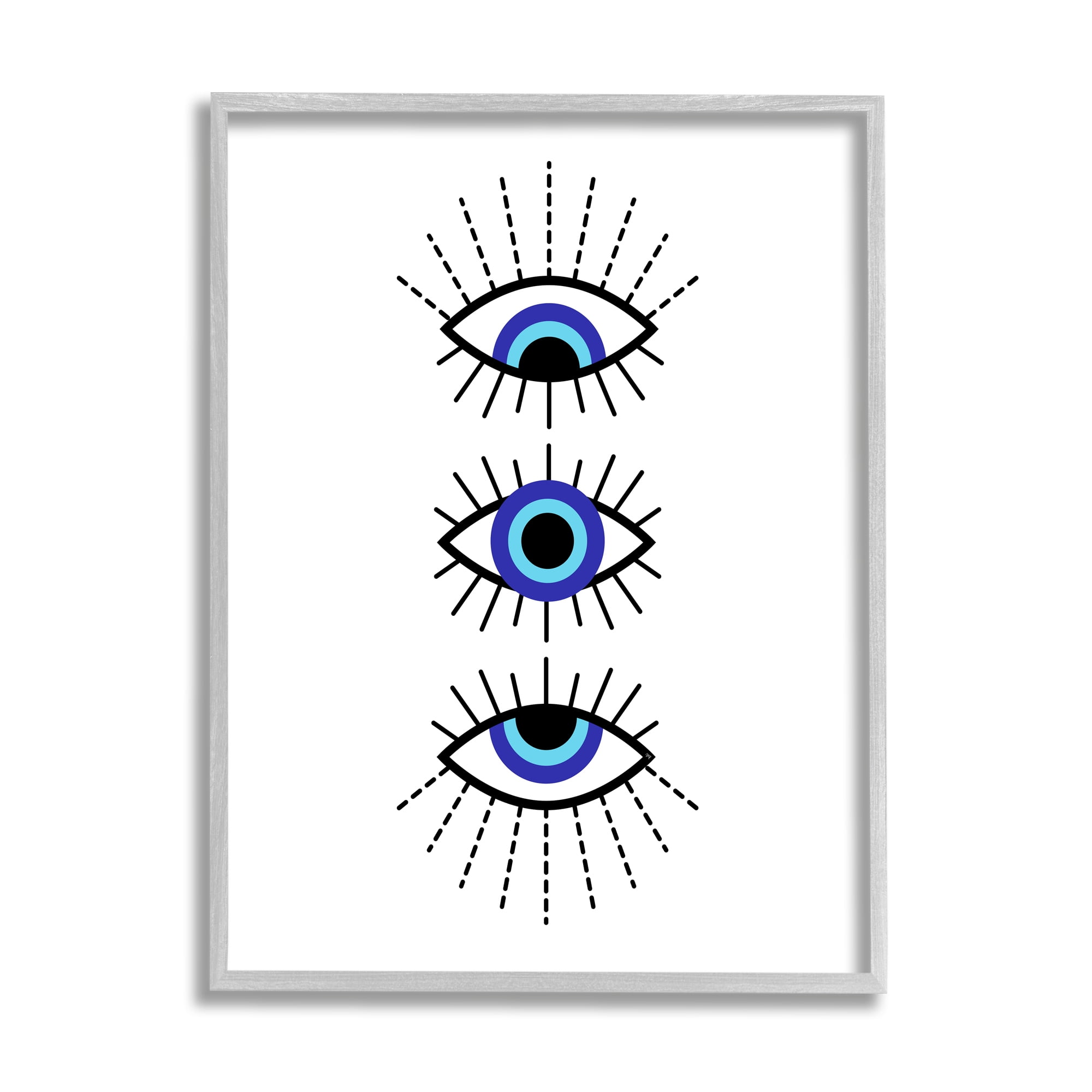 Stupell Industries Three Evil Eyes Pattern Abstract Painting Gray Framed Art Print Wall Art, 16 x 20