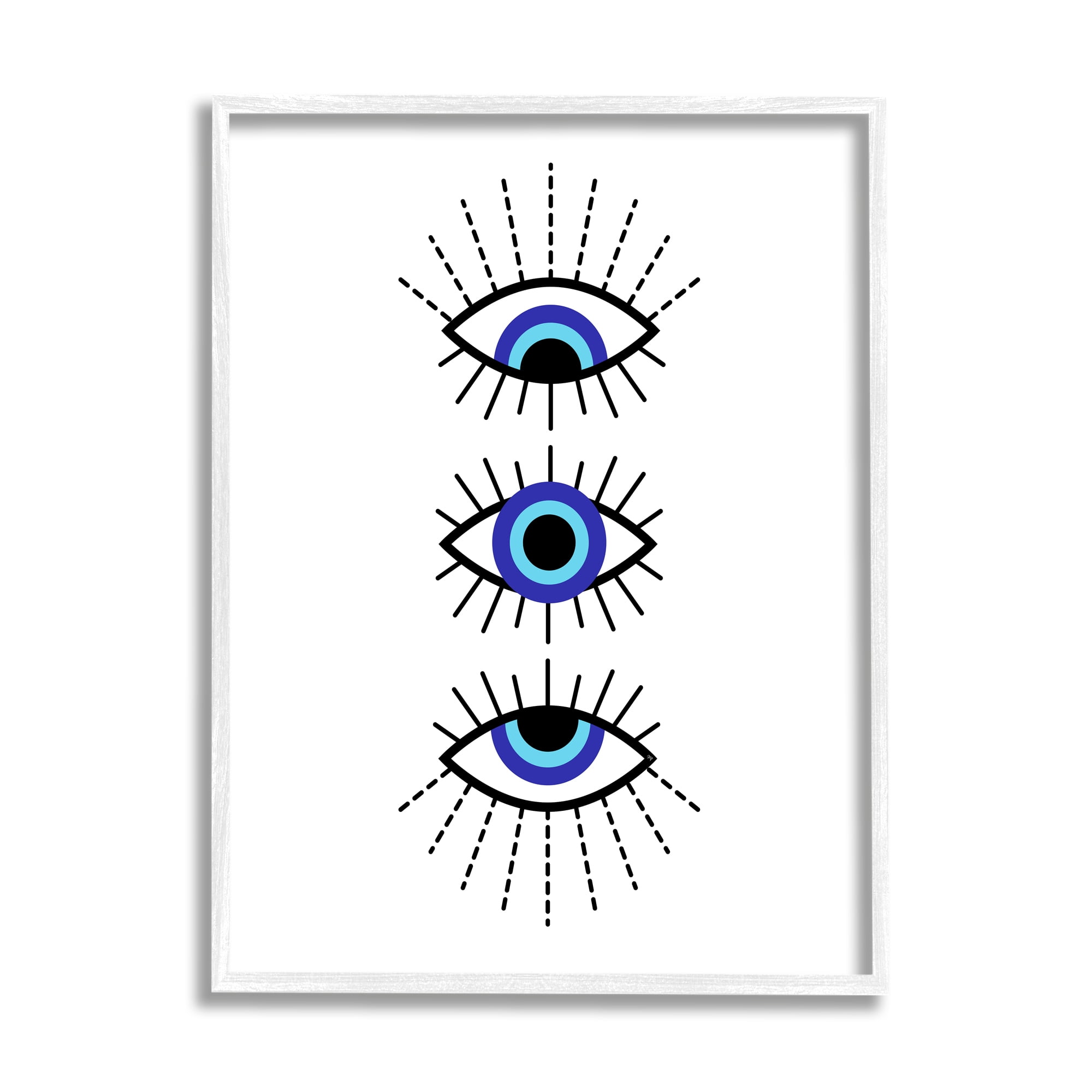 Stupell Industries Three Evil Eyes Pattern Abstract Painting White Framed Art Print Wall Art, 16 x 20