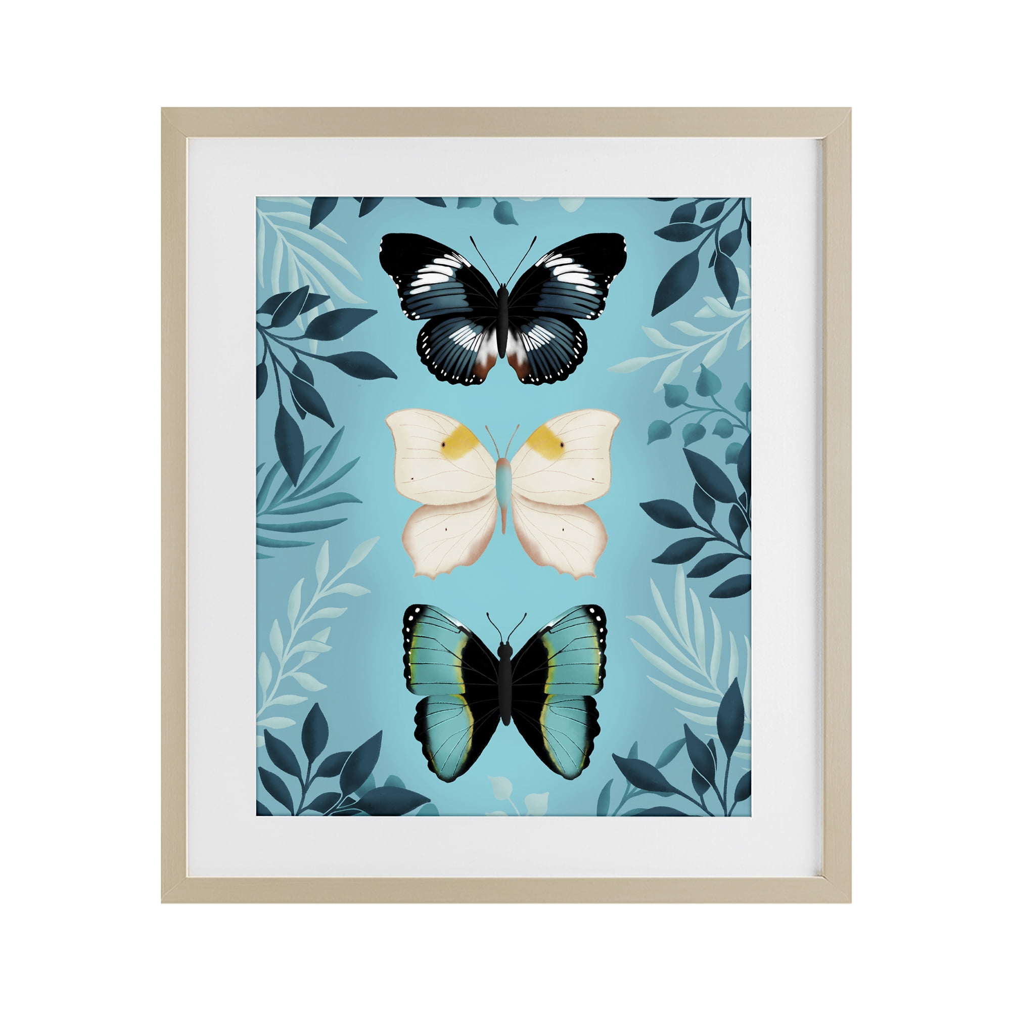 Stupell Industries Three Exotic Blue Butterflies Birch Framed Print Under Glass, design by Metka Hiti