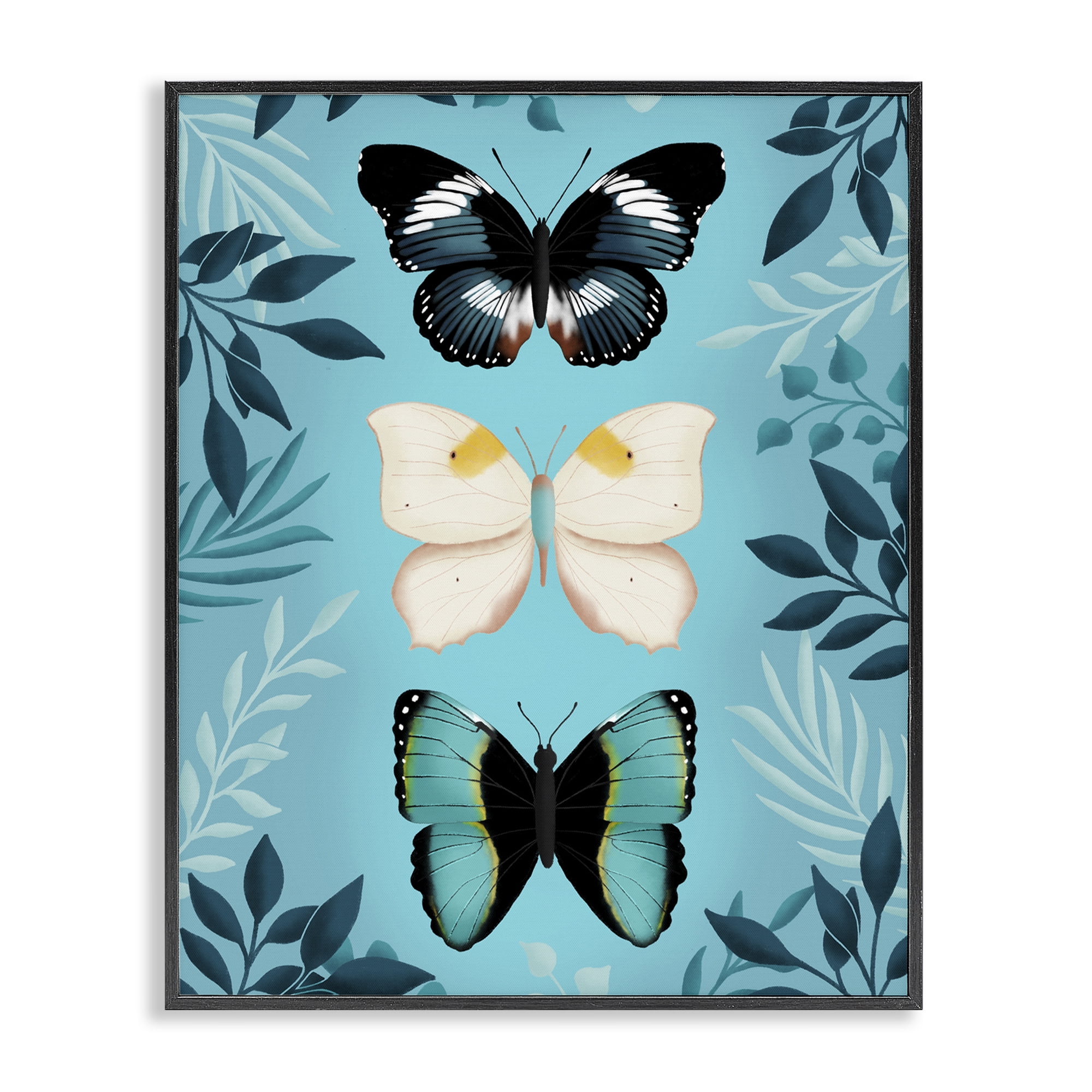 Stupell Industries Three Exotic Blue Butterflies Black Framed Giclee Art, design by Metka Hiti