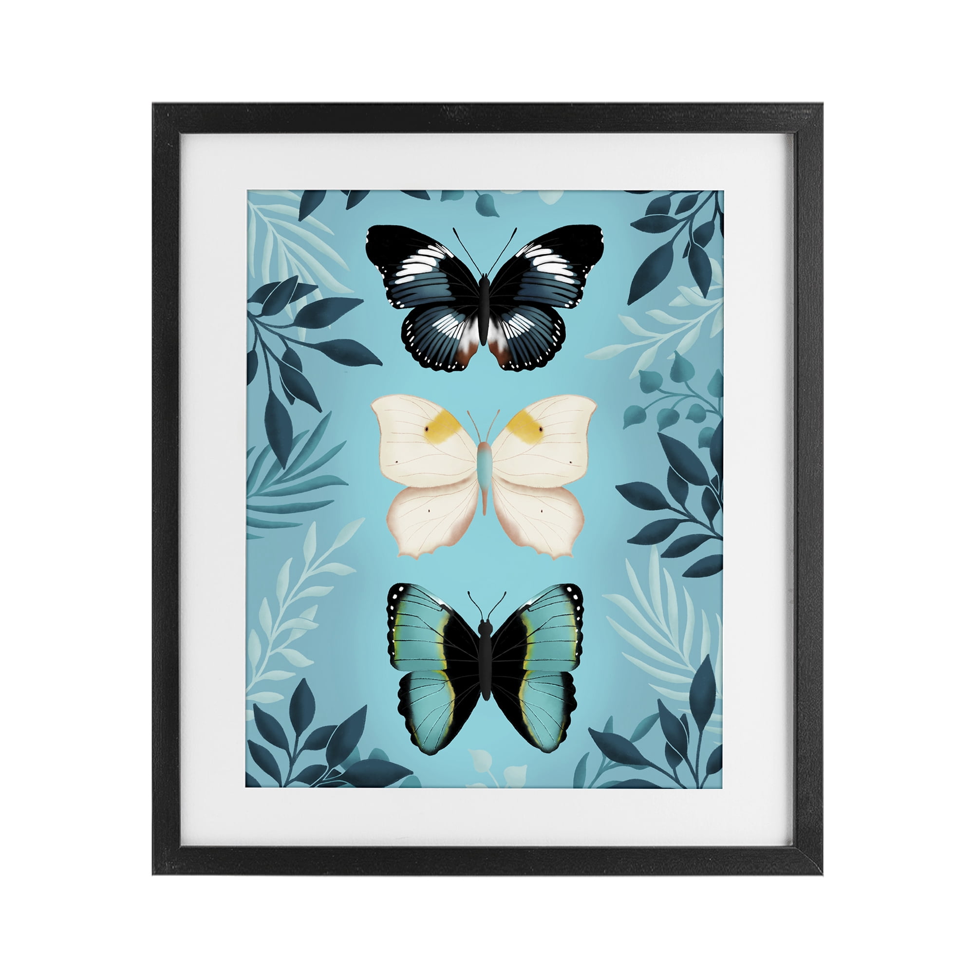 Stupell Industries Three Exotic Blue Butterflies Black Framed Print Under Glass, design by Metka Hiti