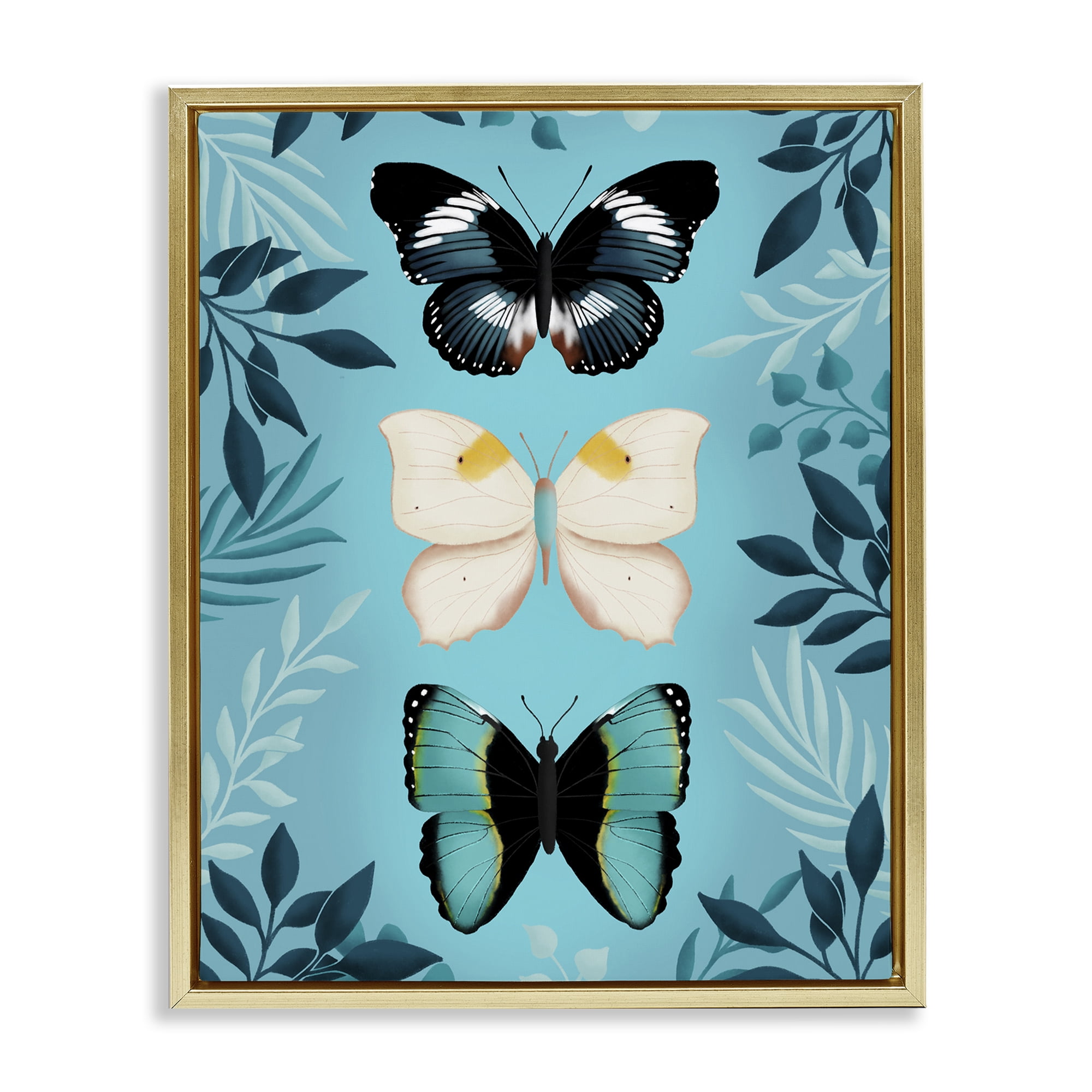 Stupell Industries Three Exotic Blue Butterflies Gold Framed Floater Canvas Wall Art, design by Metka Hiti