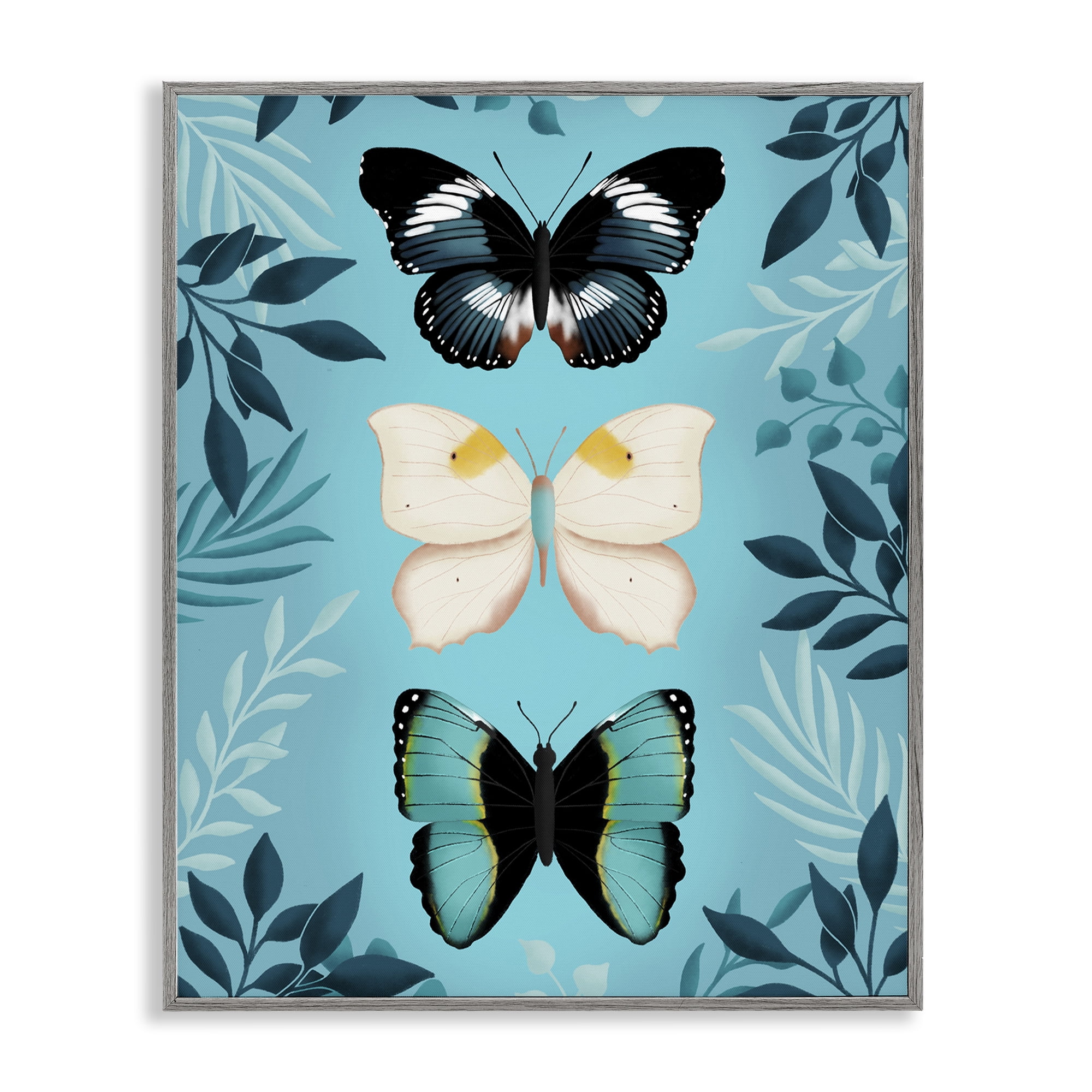 Stupell Industries Three Exotic Blue Butterflies Gray Framed Giclee Art, design by Metka Hiti
