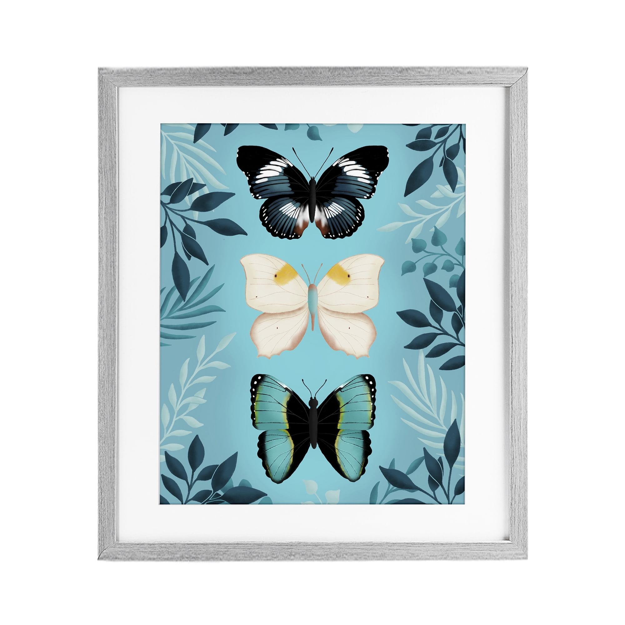 Stupell Industries Three Exotic Blue Butterflies Gray Framed Print Under Glass, design by Metka Hiti
