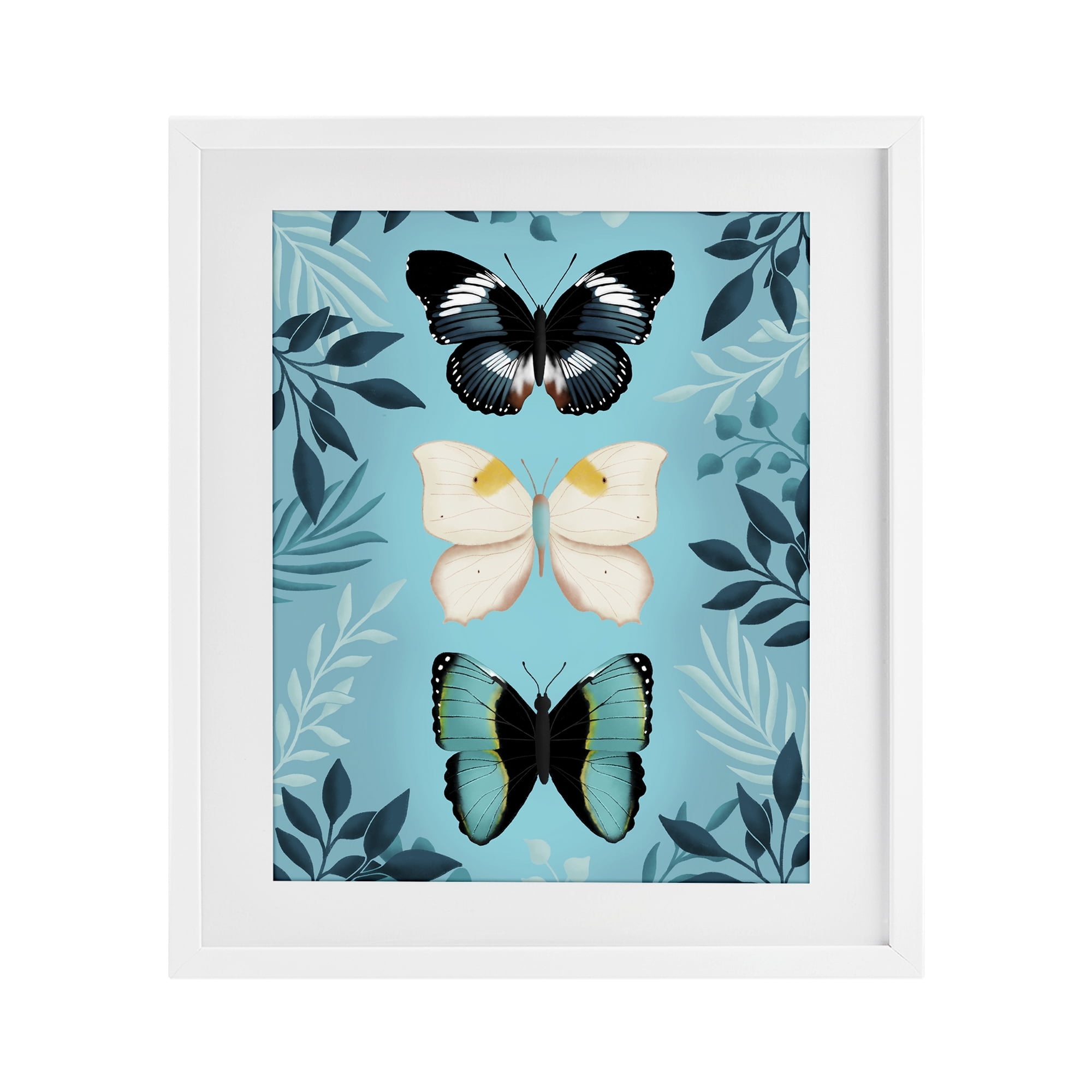 Stupell Industries Three Exotic Blue Butterflies White Framed Print Under Glass, design by Metka Hiti