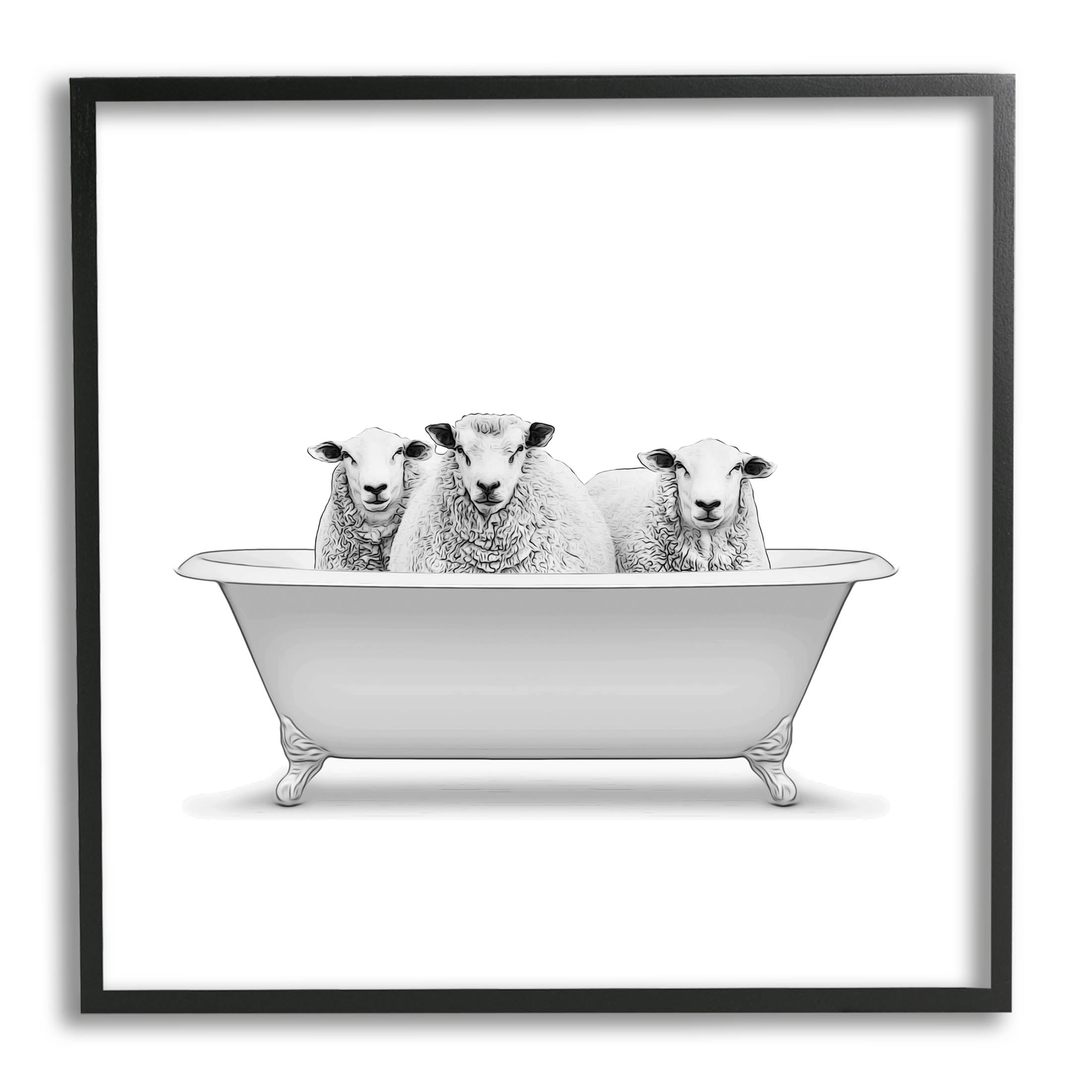 Stupell Industries Three Farm Sheep Antique Bathtub Graphic Art Black Framed Art Print Wall Art, Design by Annalisa Latella