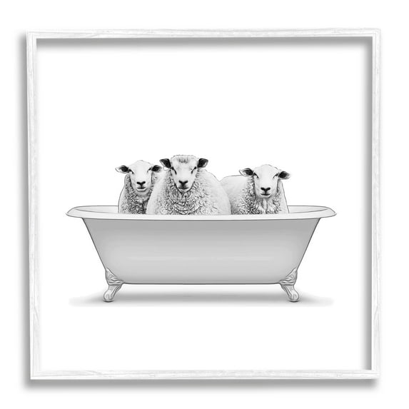 Stupell Industries Three Farm Sheep Antique Bathtub Graphic Art White Framed Art Print Wall Art, Design by Annalisa Latella