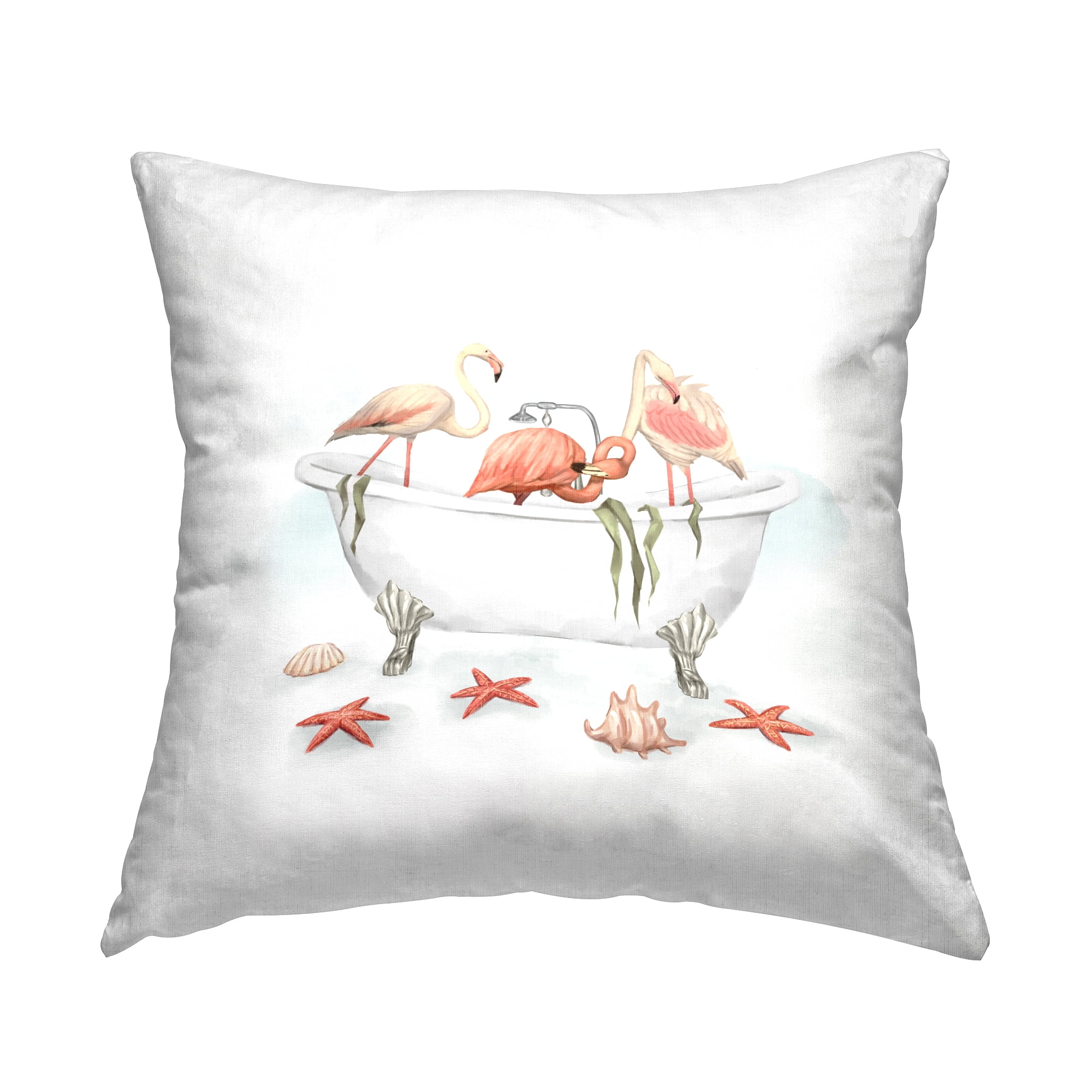 Stupell Industries Three Flamingos Bathing Nautical Seaside Tub Design by Ziwei Li Throw Pillow