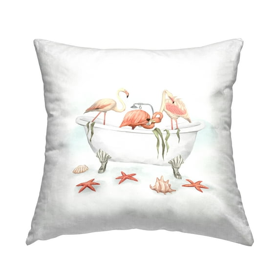 Stupell Industries Three Flamingos Bathing Nautical Seaside Tub Design by Ziwei Li Throw Pillow