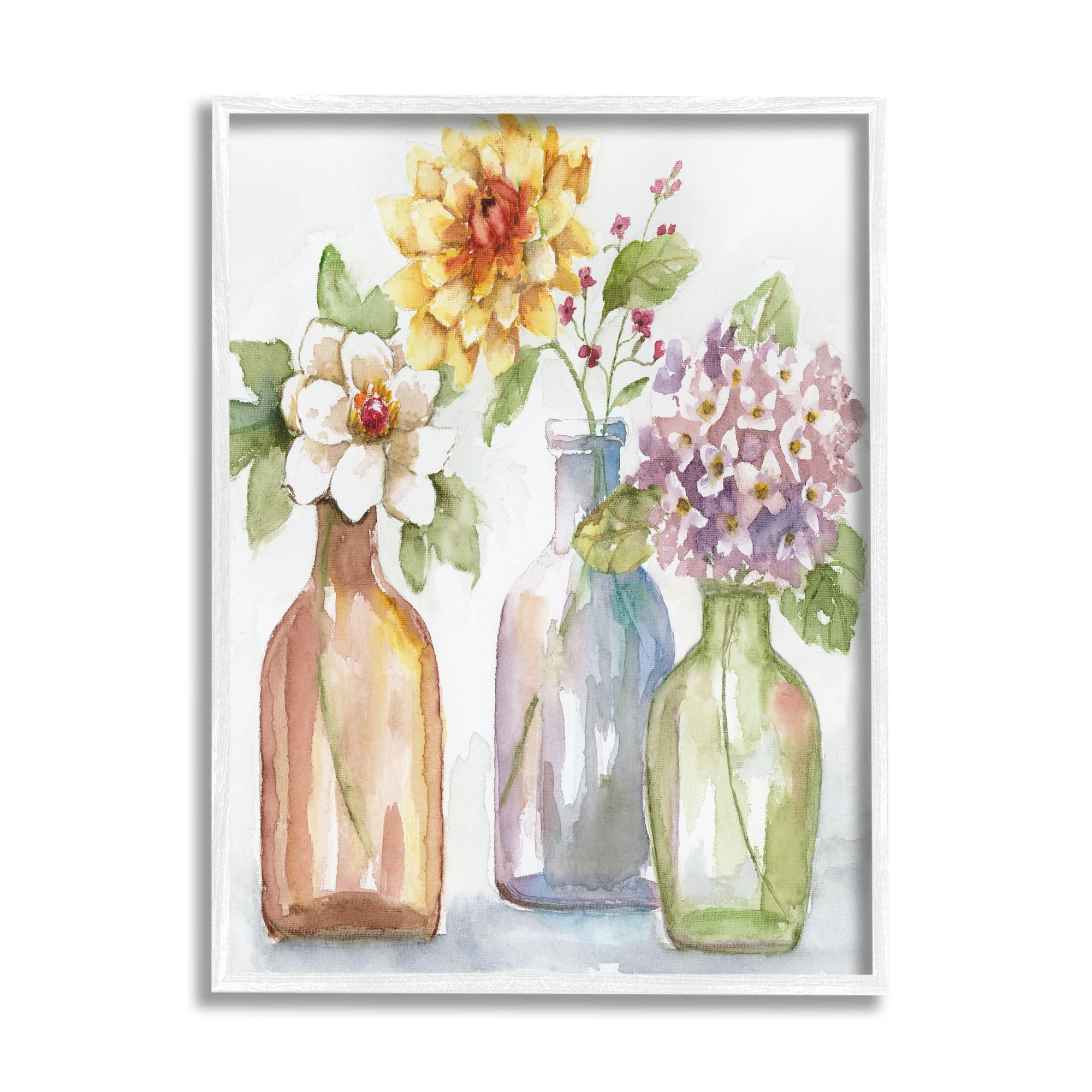 Stupell Industries Three Flower Jars Lilacs Dahlia Magnolia Spring Florals, 11 x 14, Design by Nan