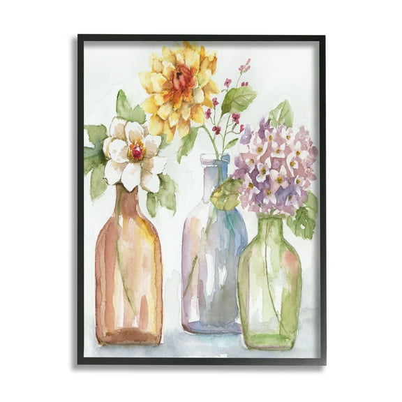 Stupell Industries Three Flower Jars Lilacs Dahlia Magnolia Spring Florals, 16 x 20, Design by Nan