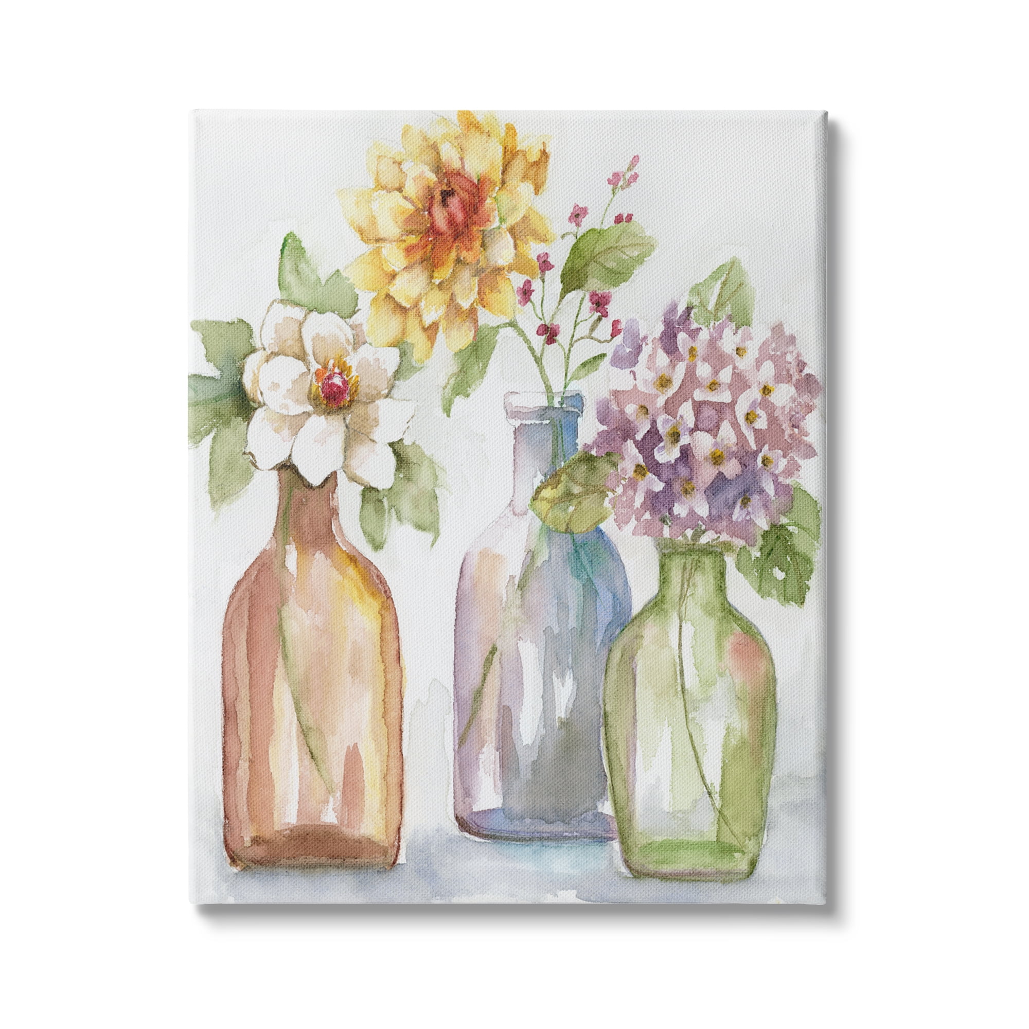 Stupell Industries Three Flower Jars Lilacs Dahlia Magnolia Spring Florals, 24 x 30, Design by Nan