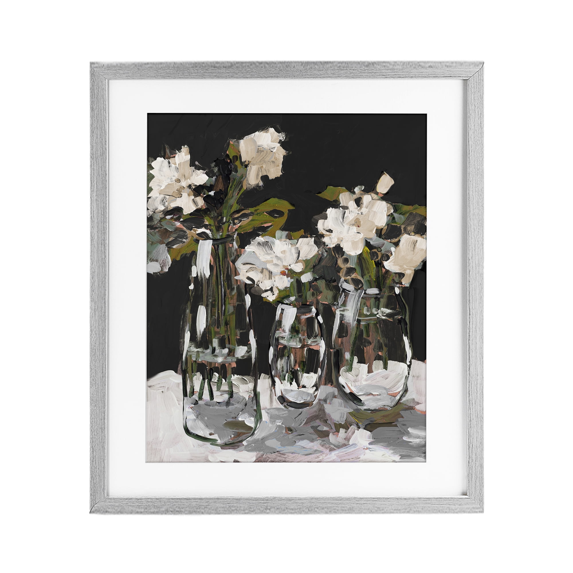 Stupell Industries Three Flower Vases on Black Gray Framed Print Under Glass, design by Jane Slivka