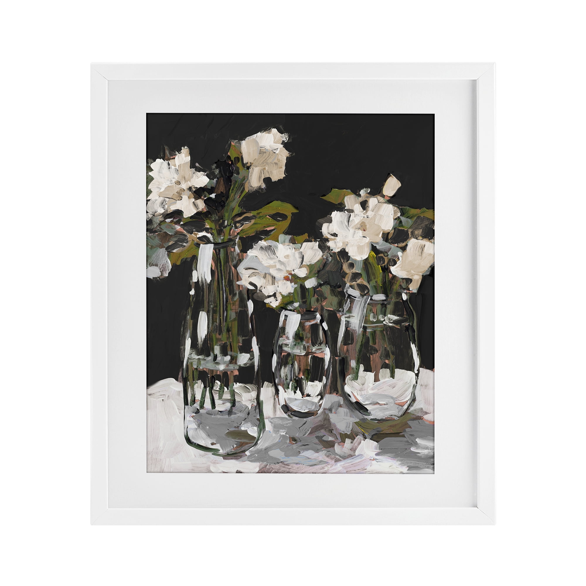 Stupell Industries Three Flower Vases on Black White Framed Print Under Glass, design by Jane Slivka