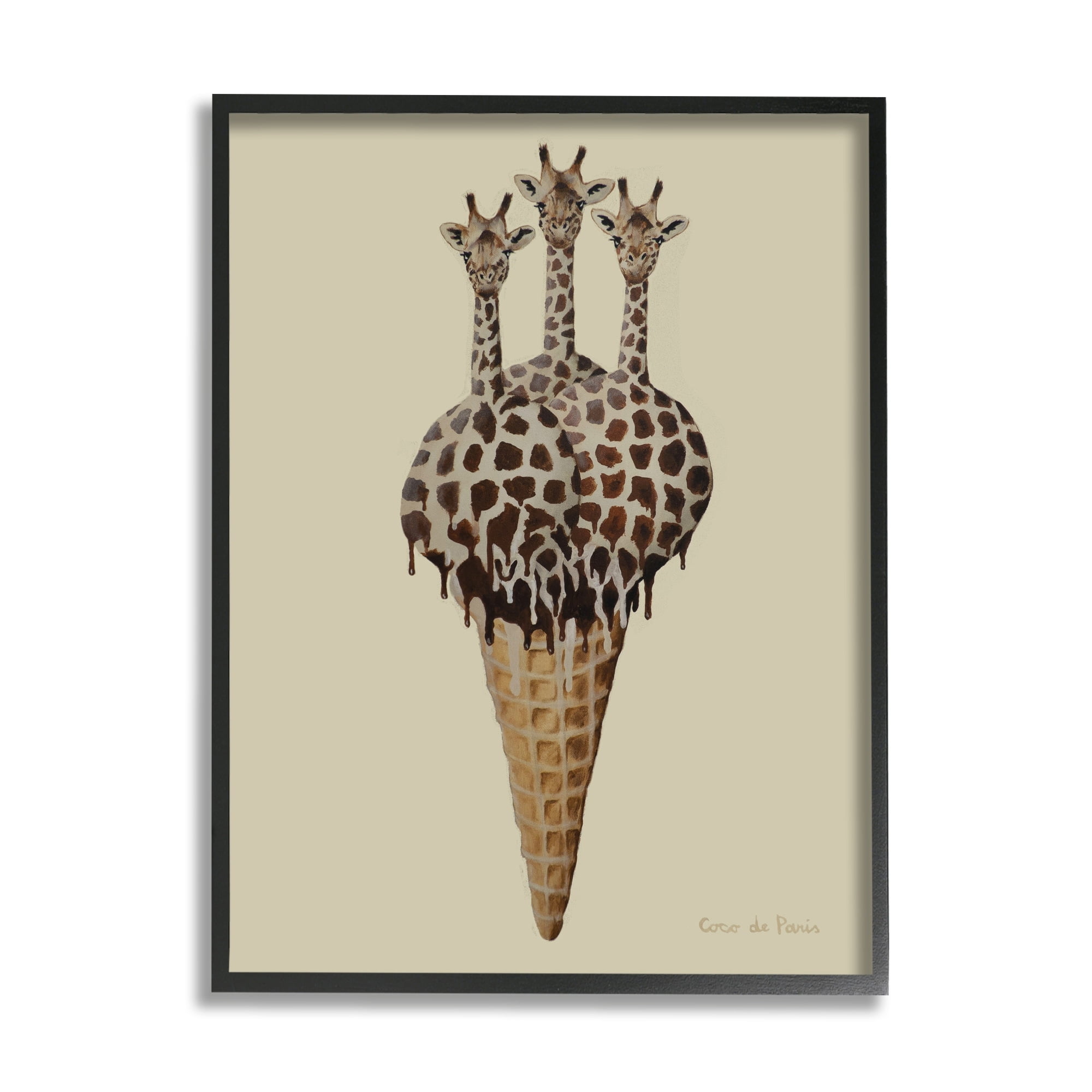 Stupell Industries Three Giraffes Ice Cream Scoop Waffle Cone , 24 x 30, Design by Coco de Paris
