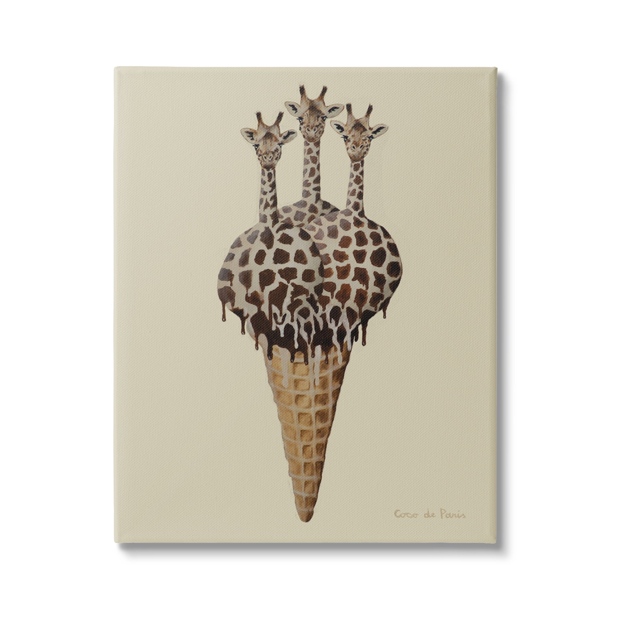 Stupell Industries Three Giraffes Ice Cream Scoop Waffle Cone , 36 x 48, Design by Coco de Paris