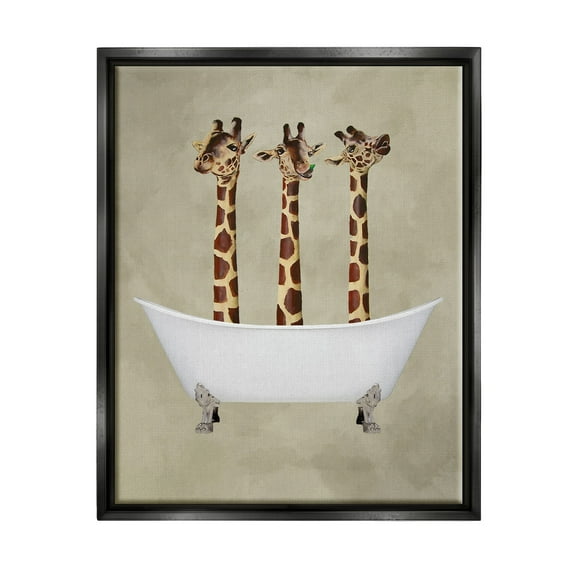 Stupell Industries Three Giraffes In A Bathtub Luster Gray Framed Floating Canvas Wall Art, 24x30, by Coco de Paris