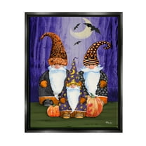 Stupell Industries Three Halloween Gnomes Holiday Painting Black Floater Framed Art Print Wall Art, 17 x 21