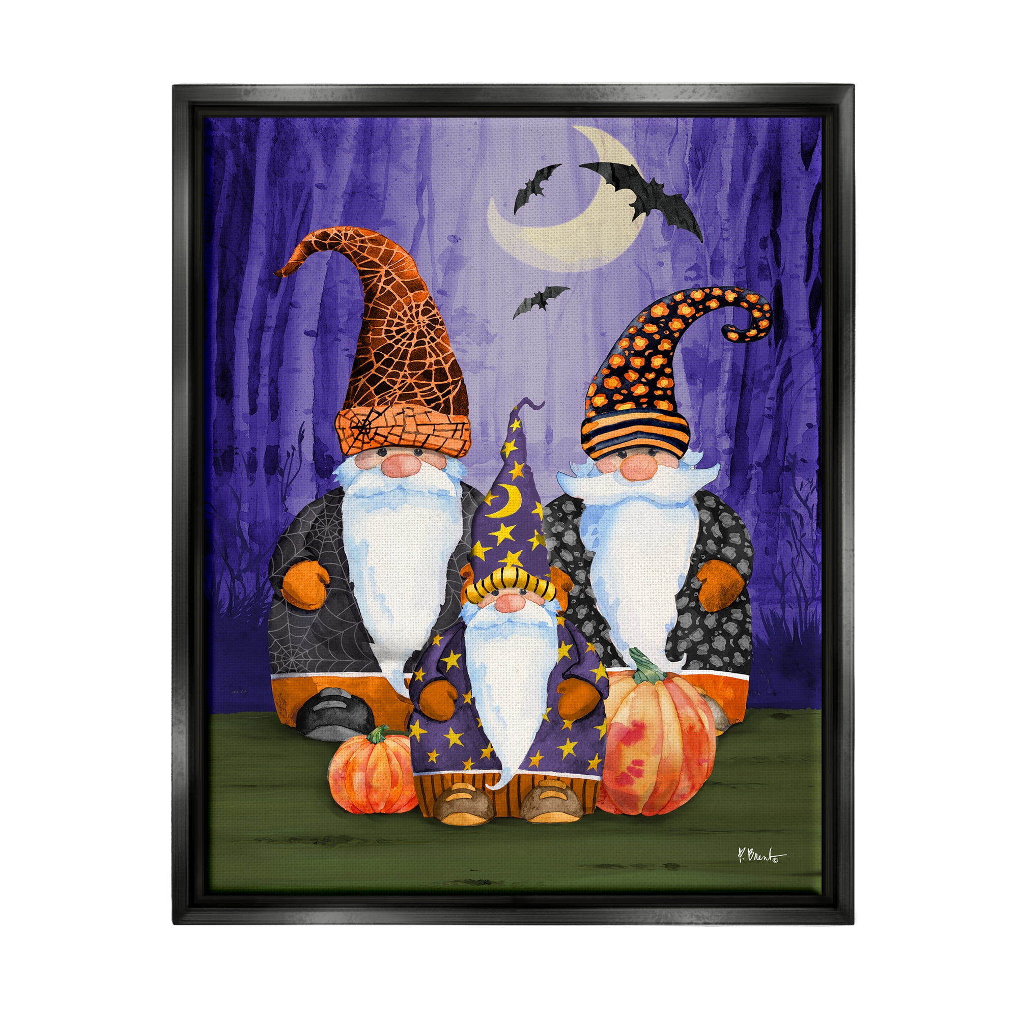 Stupell Industries Three Halloween Gnomes Holiday Painting Black Floater Framed Art Print Wall Art, 25 x 31