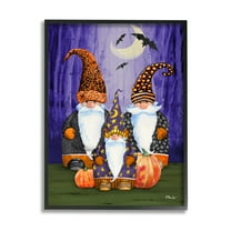 Stupell Industries Three Halloween Gnomes Holiday Painting Black Framed Art Print Wall Art, 11 x 14