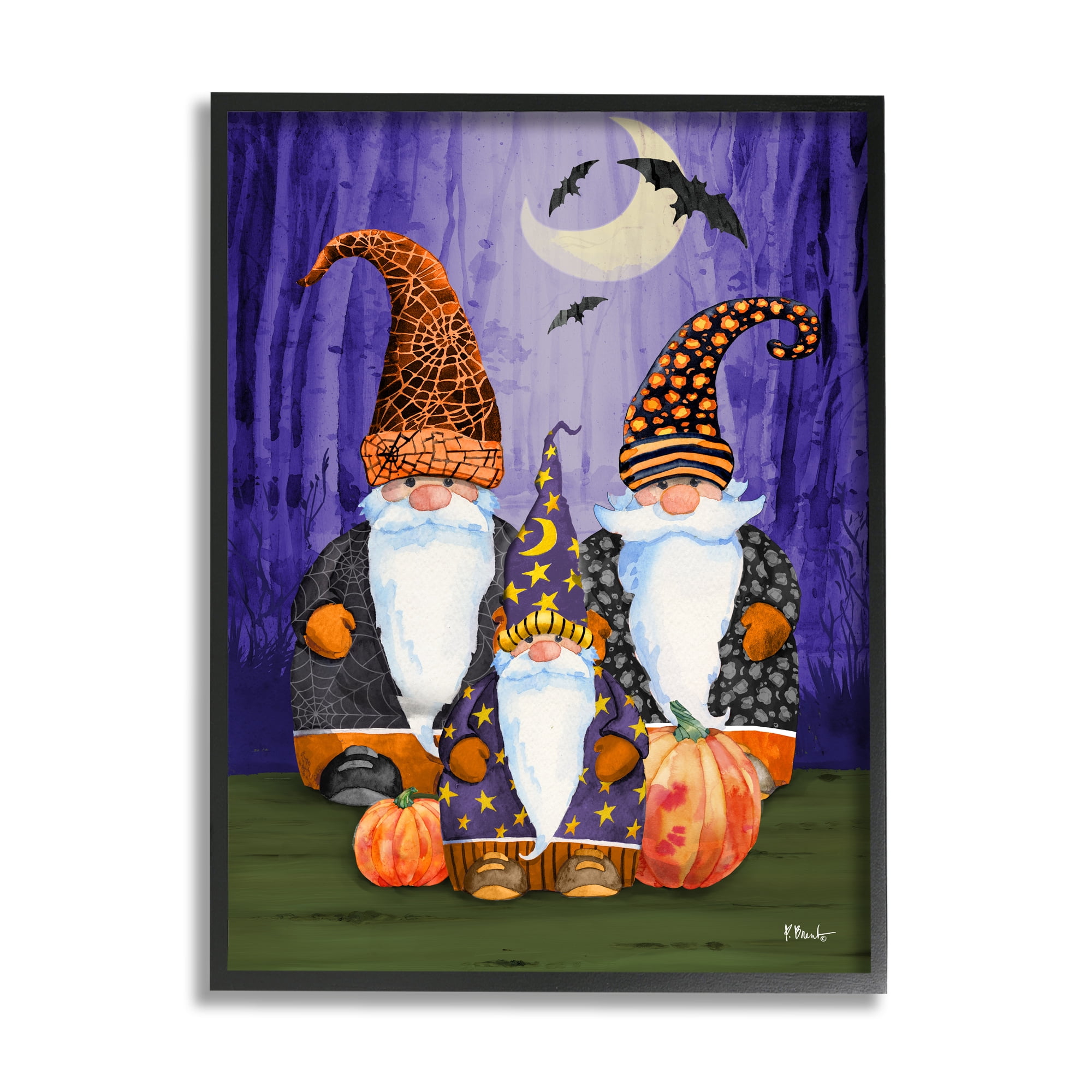 Stupell Industries Three Halloween Gnomes Holiday Painting Black Framed Art Print Wall Art, 24 x 30