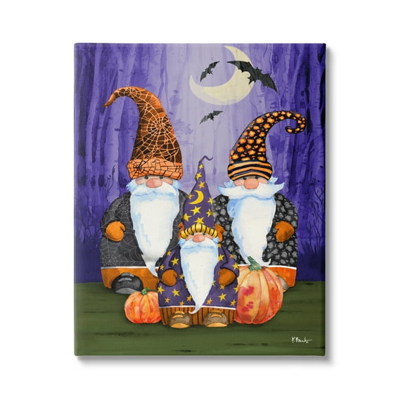 Stupell Industries Three Halloween Gnomes Holiday Painting Gallery Wrapped Canvas Print Wall Art, 16 x 20