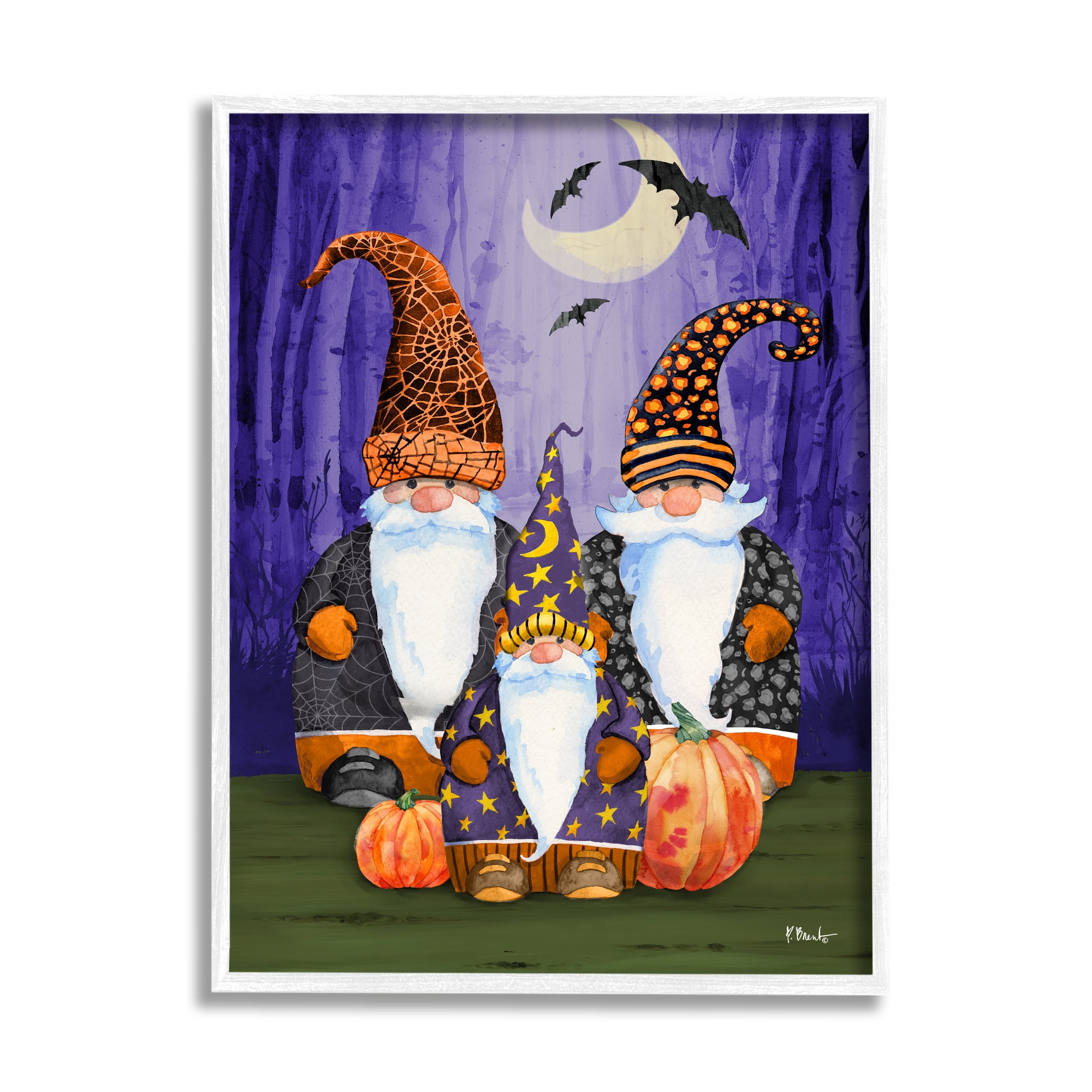 Stupell Industries Three Halloween Gnomes Holiday Painting White Framed Art Print Wall Art, 11 x 14