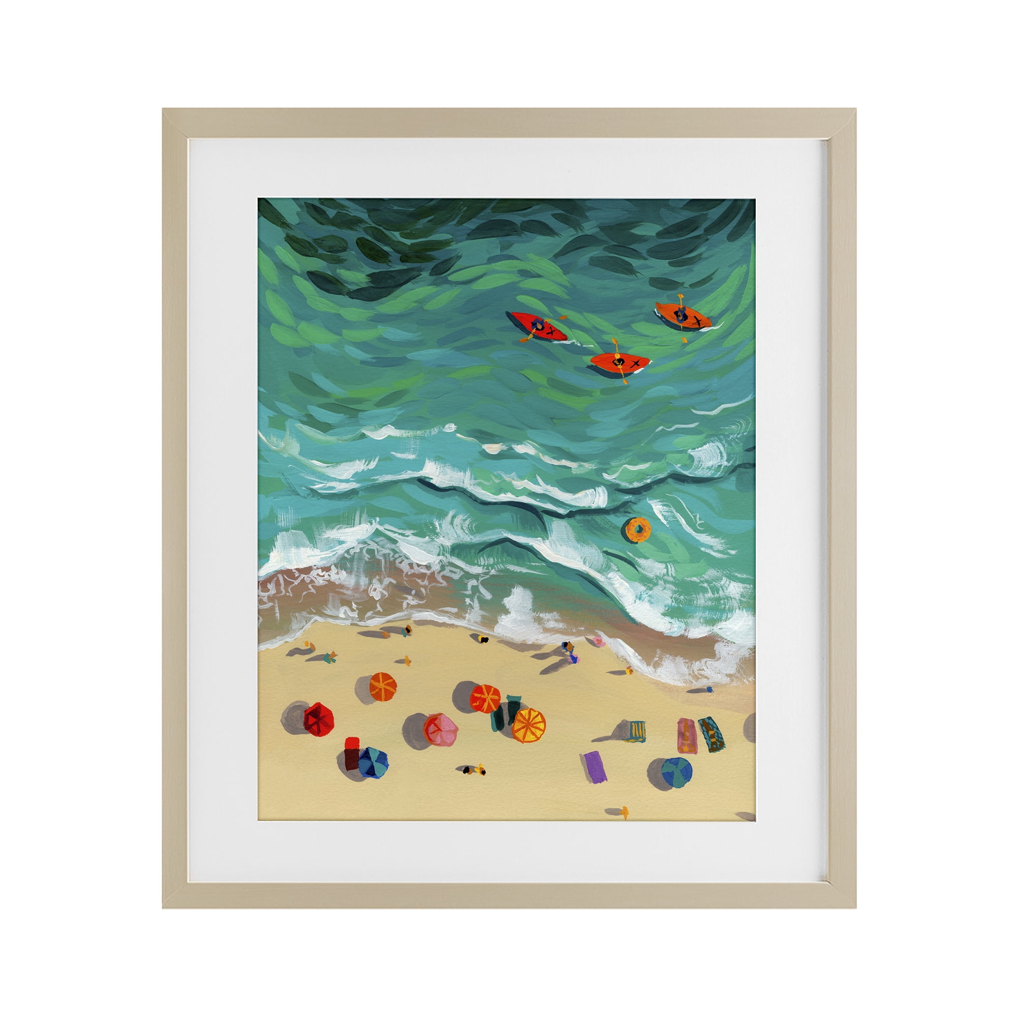 Stupell Industries Three Kayaks in Turquoise Waves Birch Framed Print Under Glass, design by Brook Page