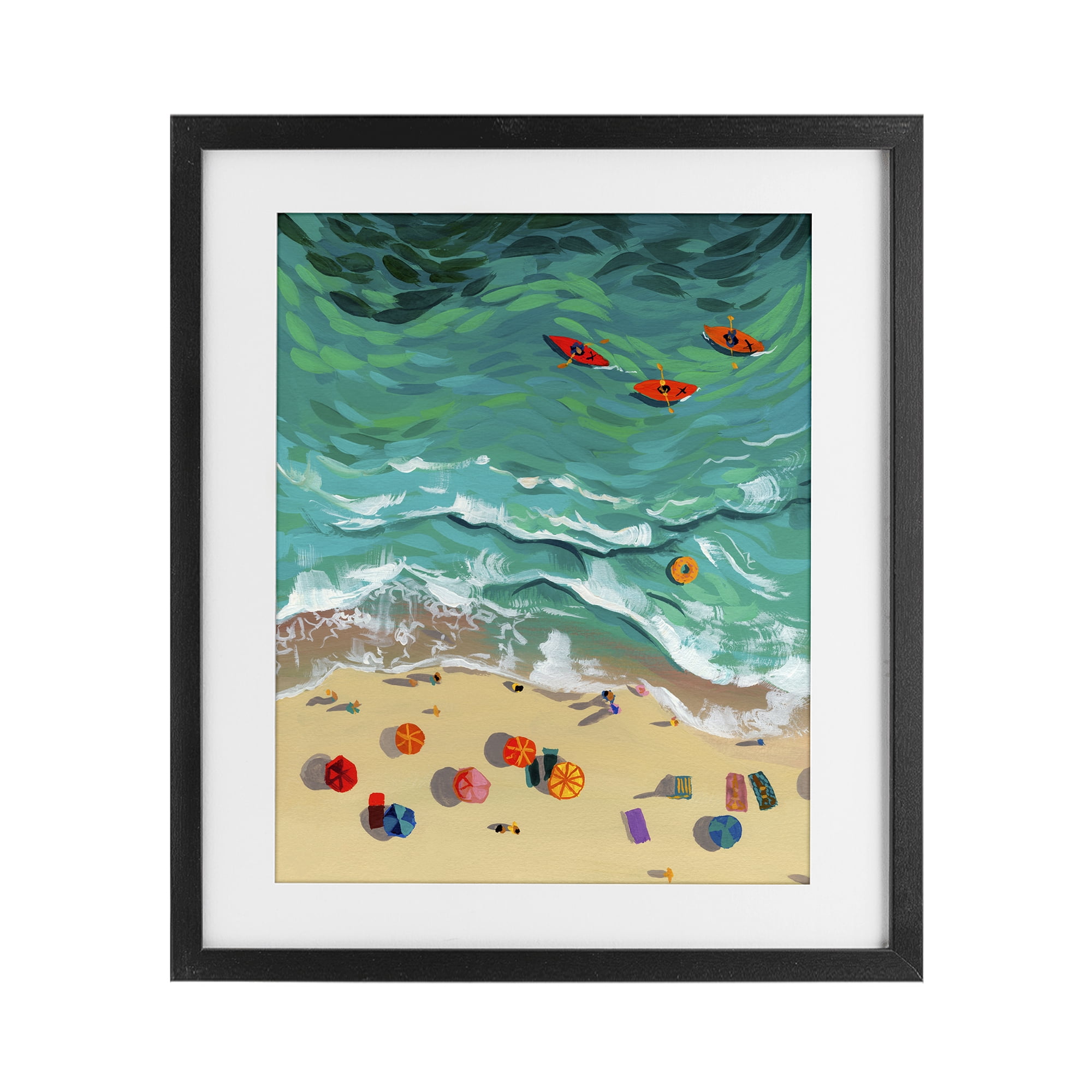 Stupell Industries Three Kayaks in Turquoise Waves Black Framed Print Under Glass, design by Brook Page
