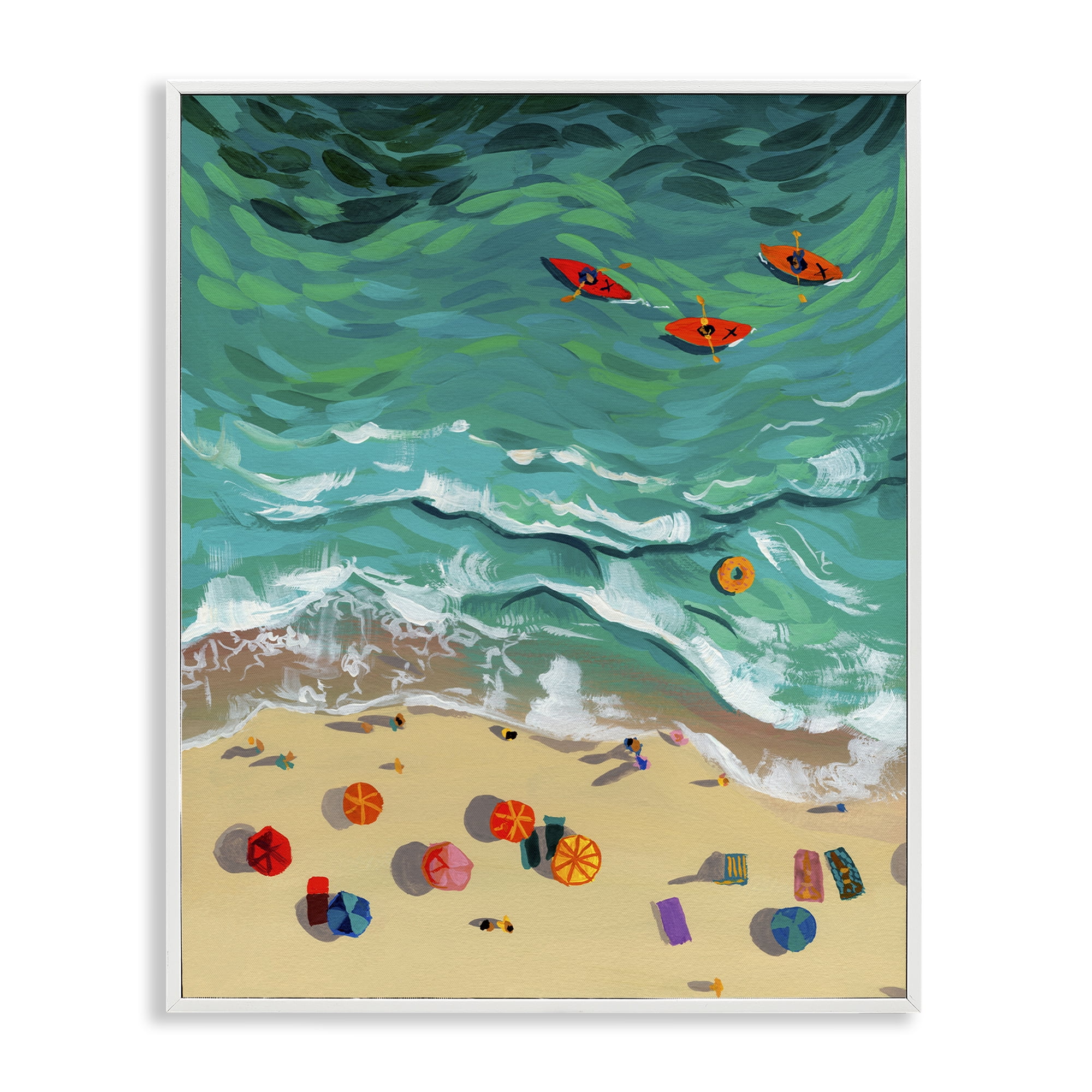 Stupell Industries Three Kayaks in Turquoise Waves White Framed Giclee Art, design by Brook Page
