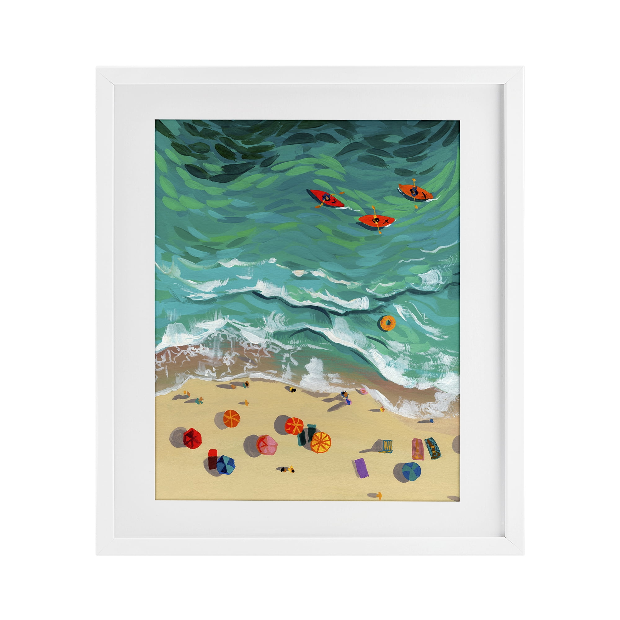 Stupell Industries Three Kayaks in Turquoise Waves White Framed Print Under Glass, design by Brook Page