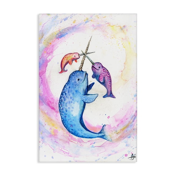 Stupell Industries Three Narwhals in Pastels Canvas Wall Art, design by Marc Allante